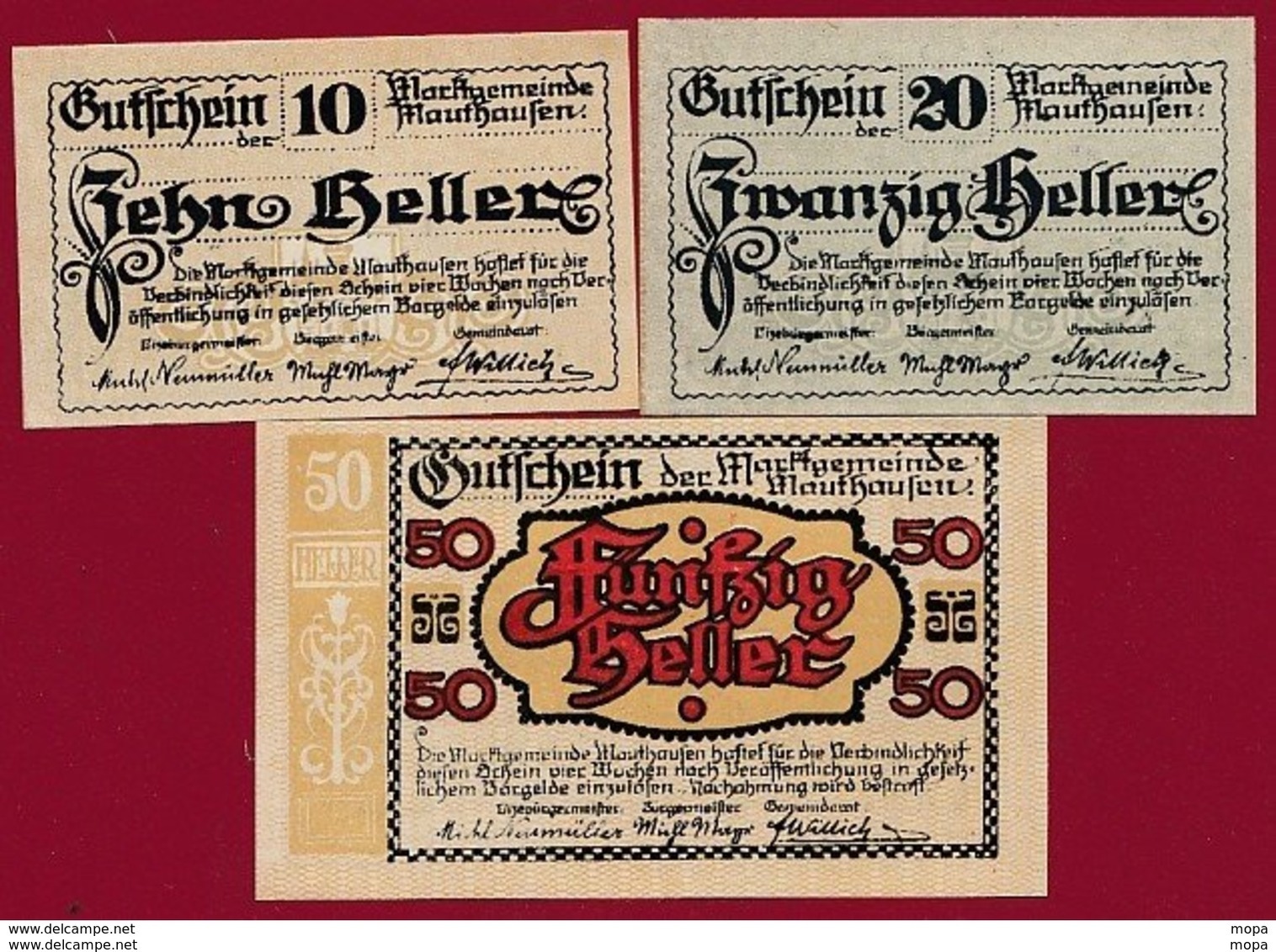 Autriche 3 Notgeld Stadt Mauthausen Dans L 'état N °76 - Oesterreich