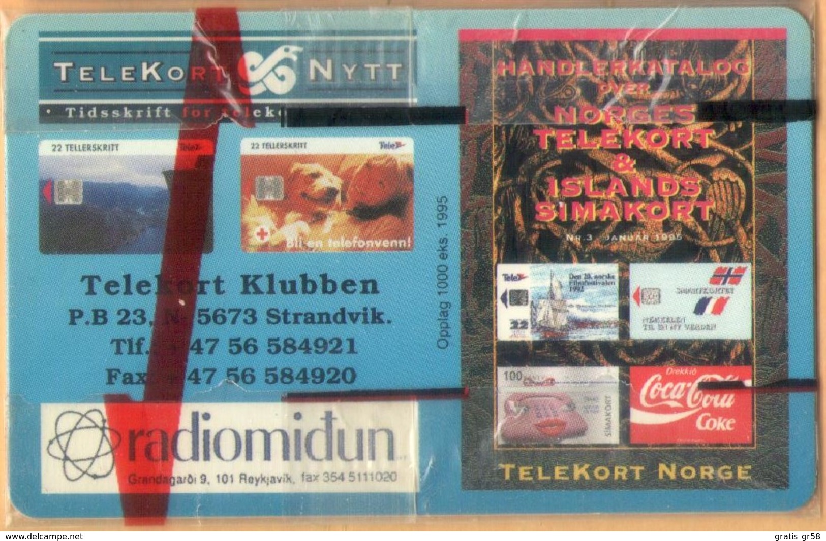 Iceland - ICE-P-1, Radomidun, TeleKort Norge - Astronaut, Coca Cola, 100U, 1,000ex, 1995, Mint NSB - Iceland