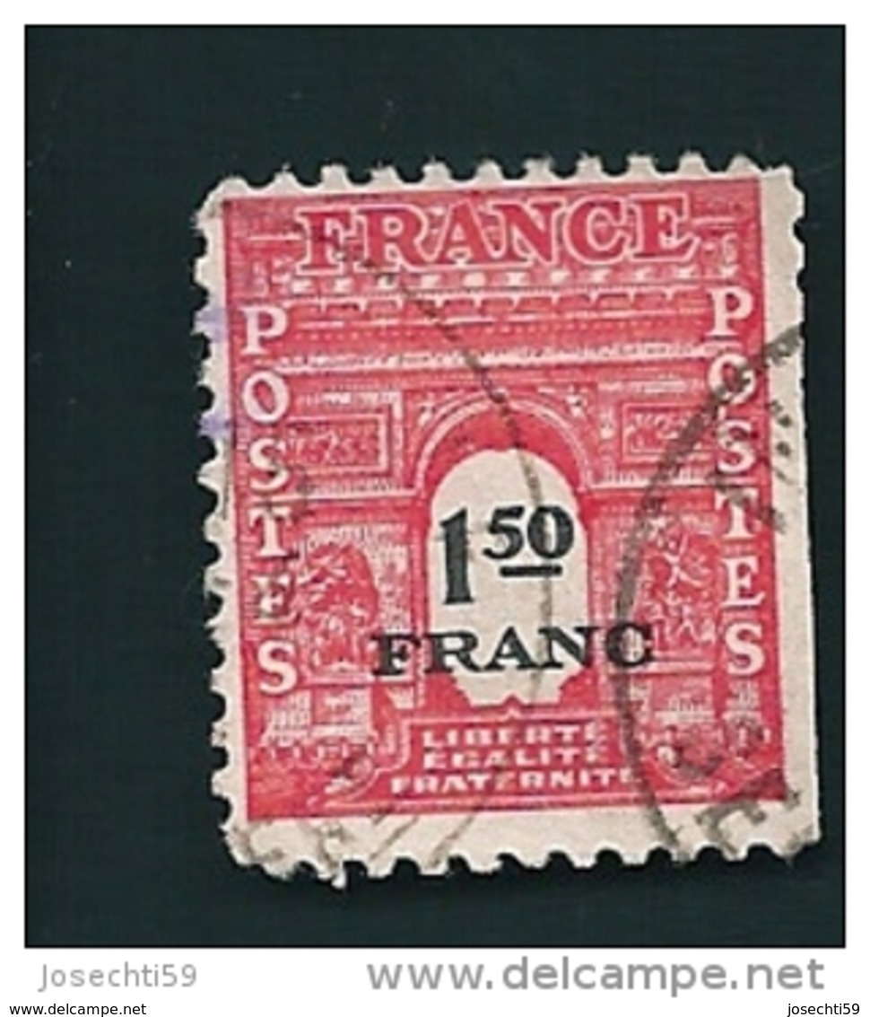 N°708 Gouvernement Provisoire 4ème Série Arc De Triomphe De Paris 1,50F Rouge Et Noir Timbre France Oblitéré 1944 - 1944-45 Triomfboog