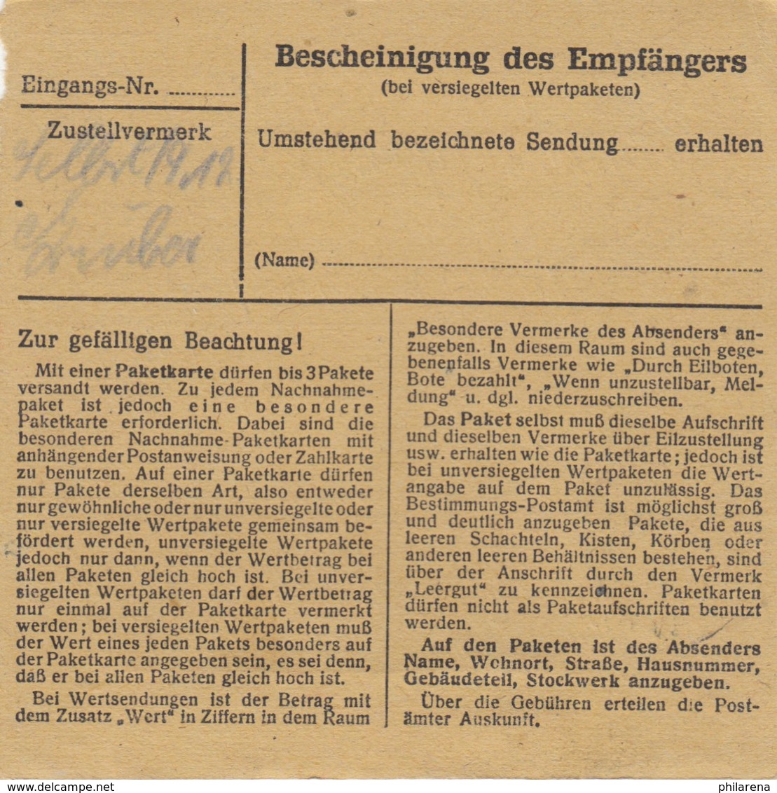 BiZone Paketkarte 1948: Ulm Donau Nach Berchtesgaden, Nachgebühr, Notopfer - Other & Unclassified