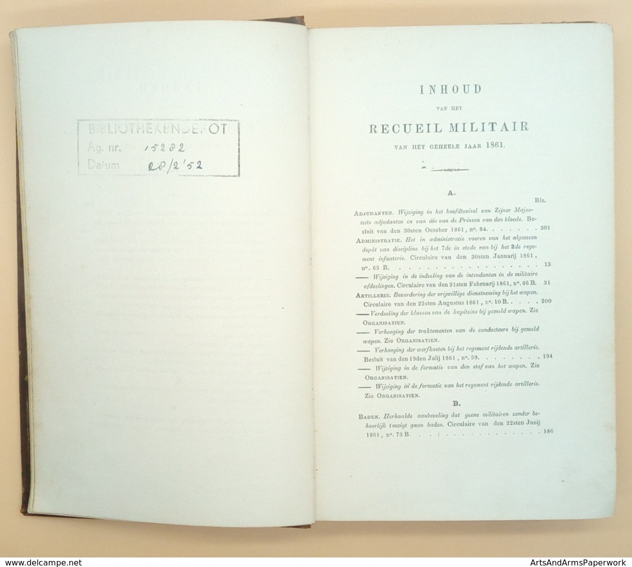 Militaria, Nederland, Landmacht, Departement Van Oorlog, 1861 - Hollandais