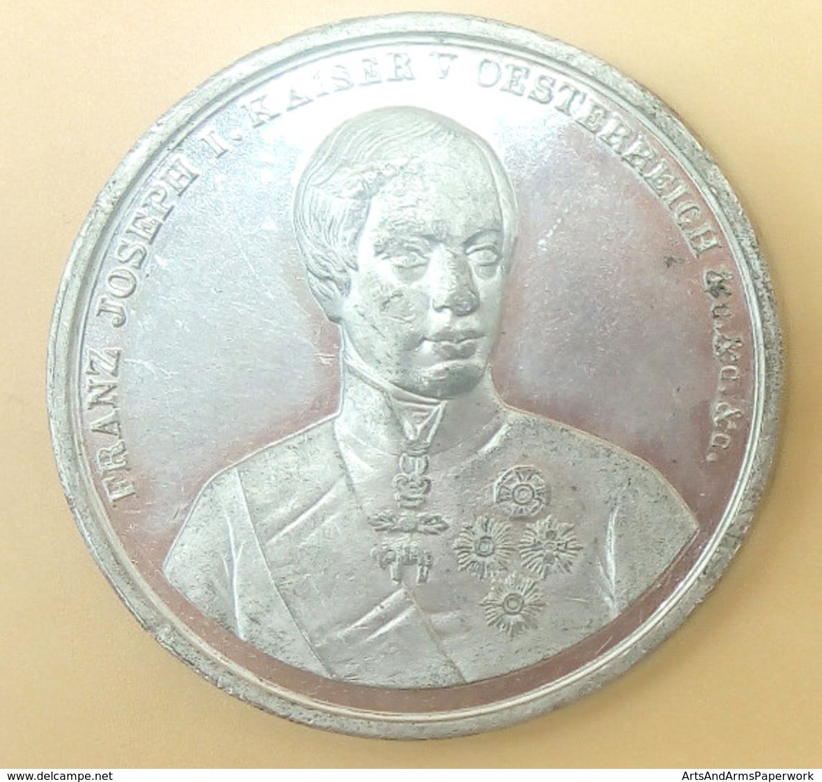 Zinn Medaille Franz Joseph Kaiser Von Österreich Thronbesteigung 2. Dezember 1848 - Royal / Of Nobility