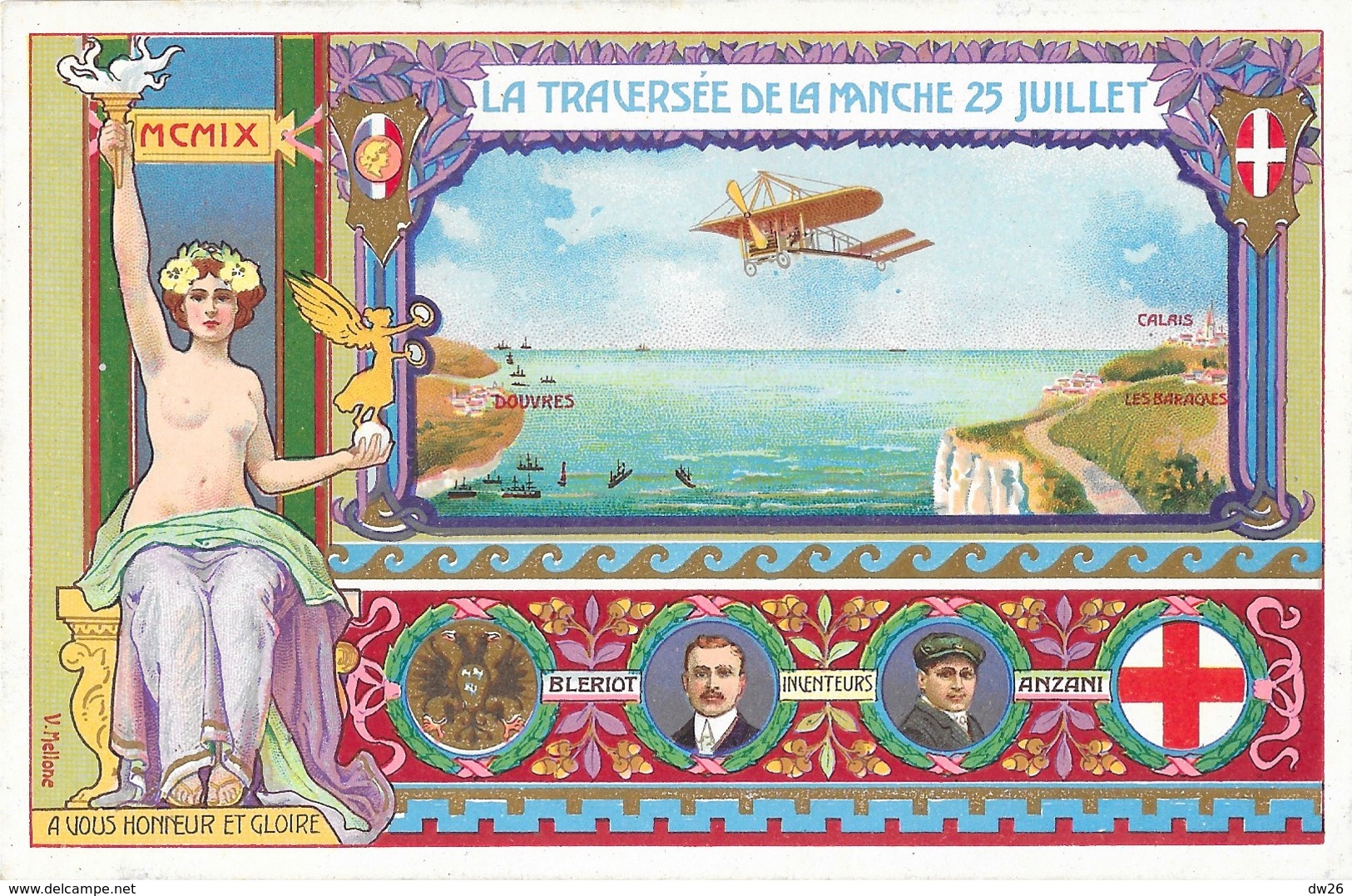 Louis Blériot Et Anzani (inventeurs) - La Traversée De La Manche 25 Juillet 1909 - Illustration V. Mellone - Aviateurs