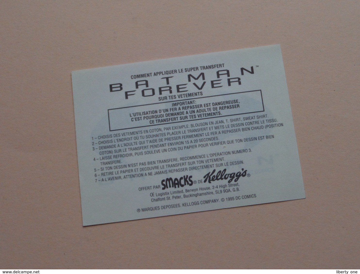 BATMAN FOREVER ( Sticker 9 X 6,5 Cm. ) Smacks De KELLOGG'S ( Details - Zie Foto ) 1995 DC COMICS ! - Pubblicitari