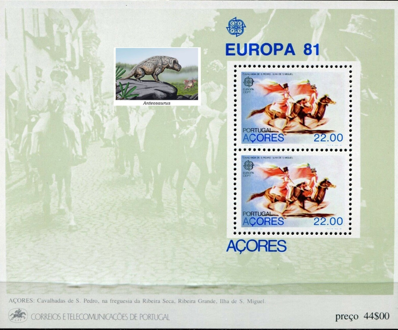 PORTUGAL ACORES  -  DINOSAURS - VERY INTERESTING - 1 Sheet MNH - Préhistoriques