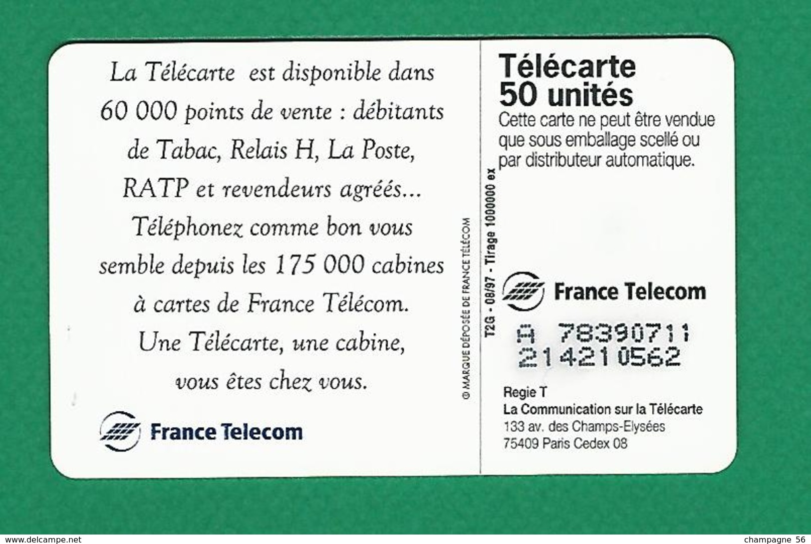 VARIÉTÉS 08 / 1997  UNE TÉLÉCARTE UNE CABINE  PUCE SO3  50 UNITÉS - Varietà