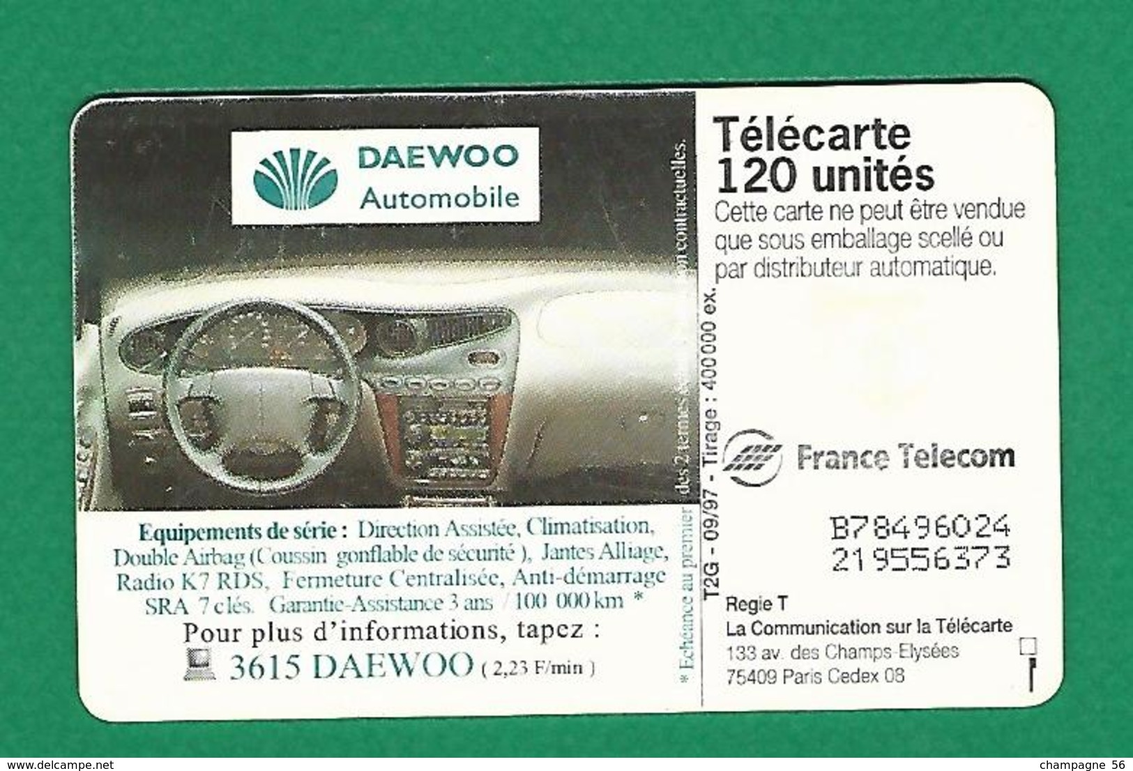 VARIÉTÉS 09 / 1997  NOUVELLE DAEWOO LEGANZA   PUCE GEM2    120 UNITÉS - Fehldrucke