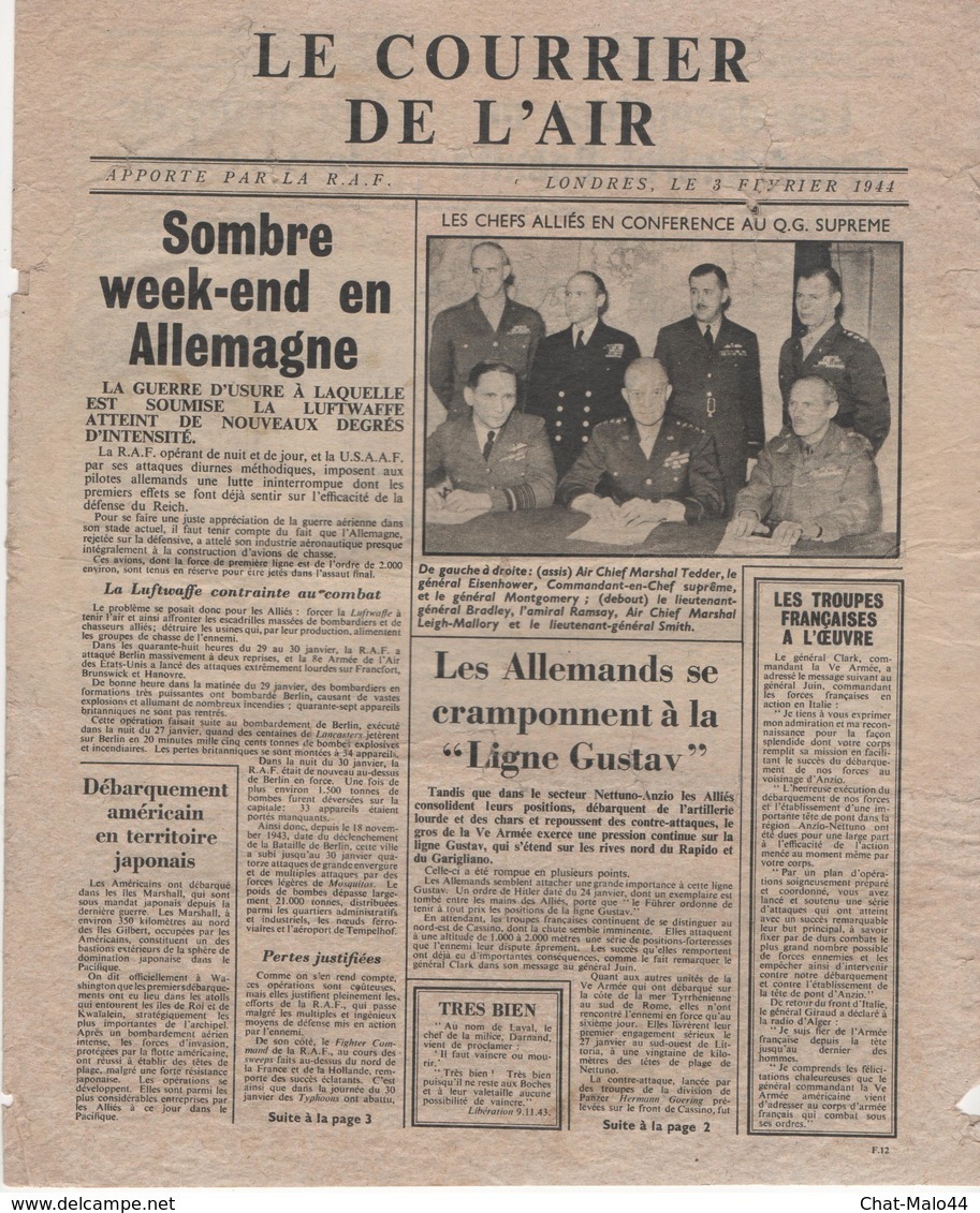 WW2 - Le Courrier De L'Air. Londres Le 3 Février 1944. Journal De 4 Pages, Apporté Par La R.A.F. - Documents Historiques