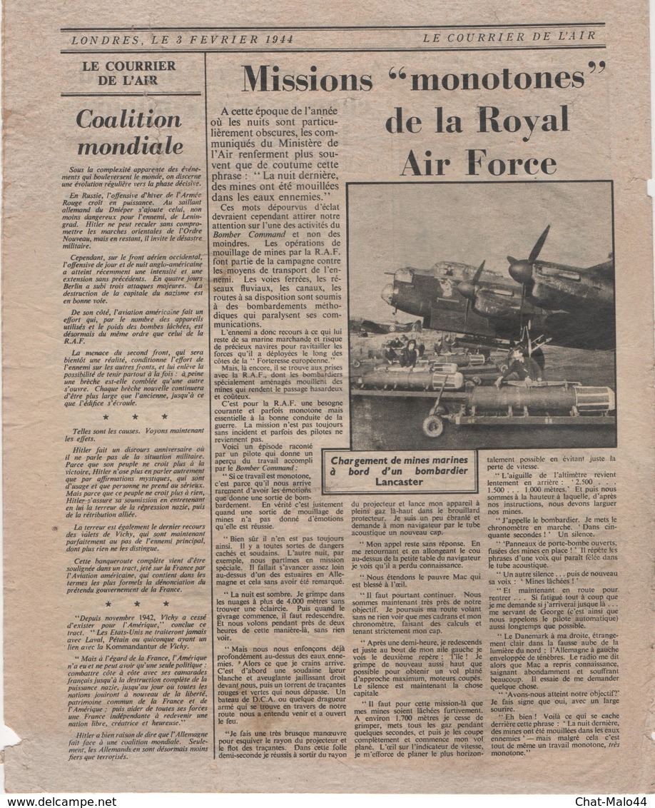 WW2 - Le Courrier De L'Air. Londres Le 3 Février 1944. Journal De 4 Pages, Apporté Par La R.A.F. - Documents Historiques