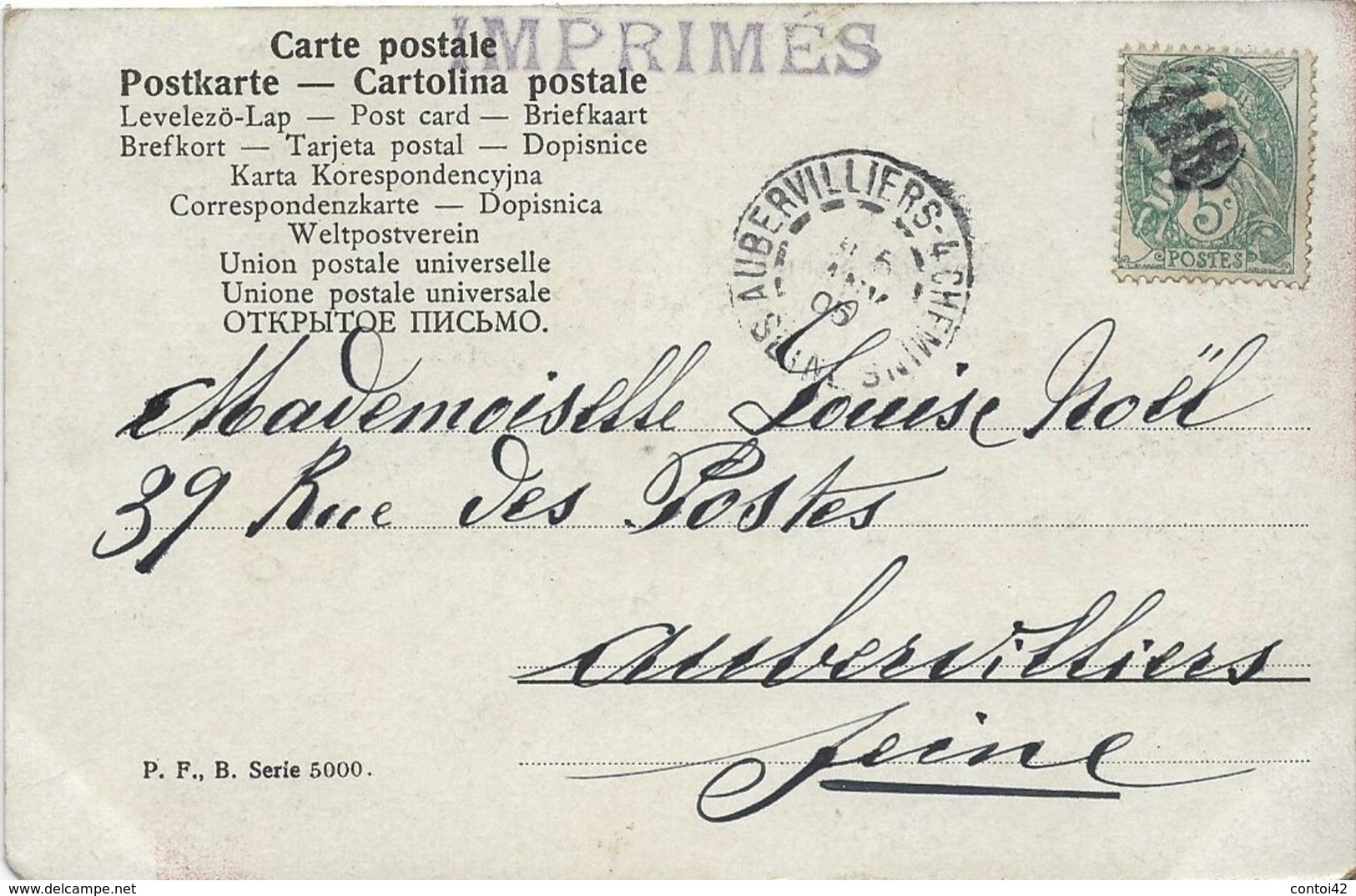 TIMBRE OBLITERATION SURCHARGE AUBERVILLIERS 1905 POSTES - Gebruikt