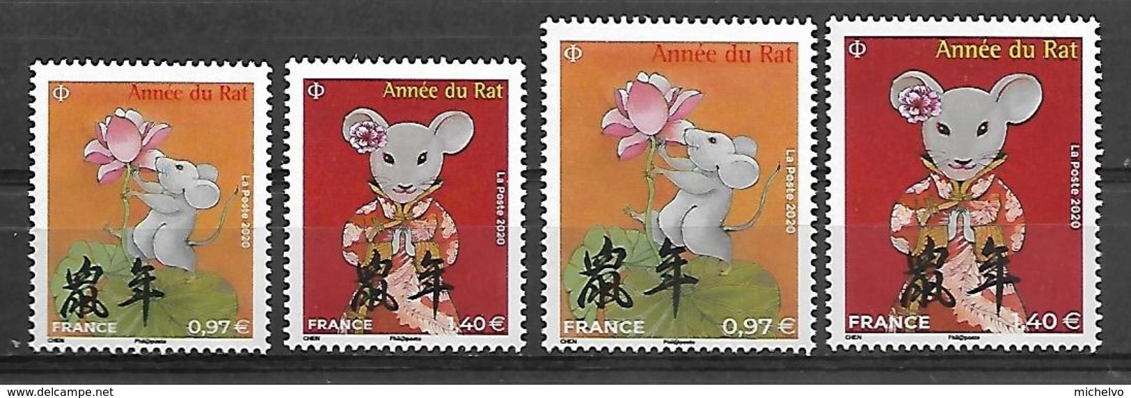 France 2020 - Nouvel An Chinois – Année Du Rat ** (les 4 Timbres - 2 Grds Et 2 Pts) - Nuovi