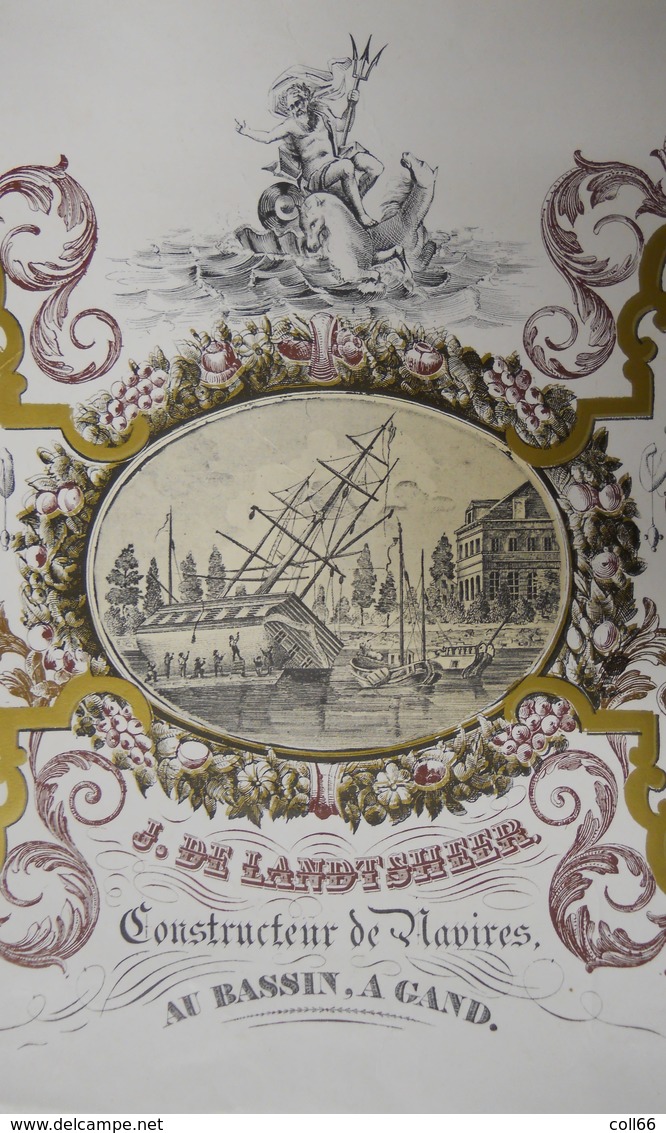 RARE Publicité DE LANDTSHEER Constructeur De Navires Au Bassin GAND Porcelaine Litho Jacqmain 34.5x24.5cm 19°Siecle - Advertising