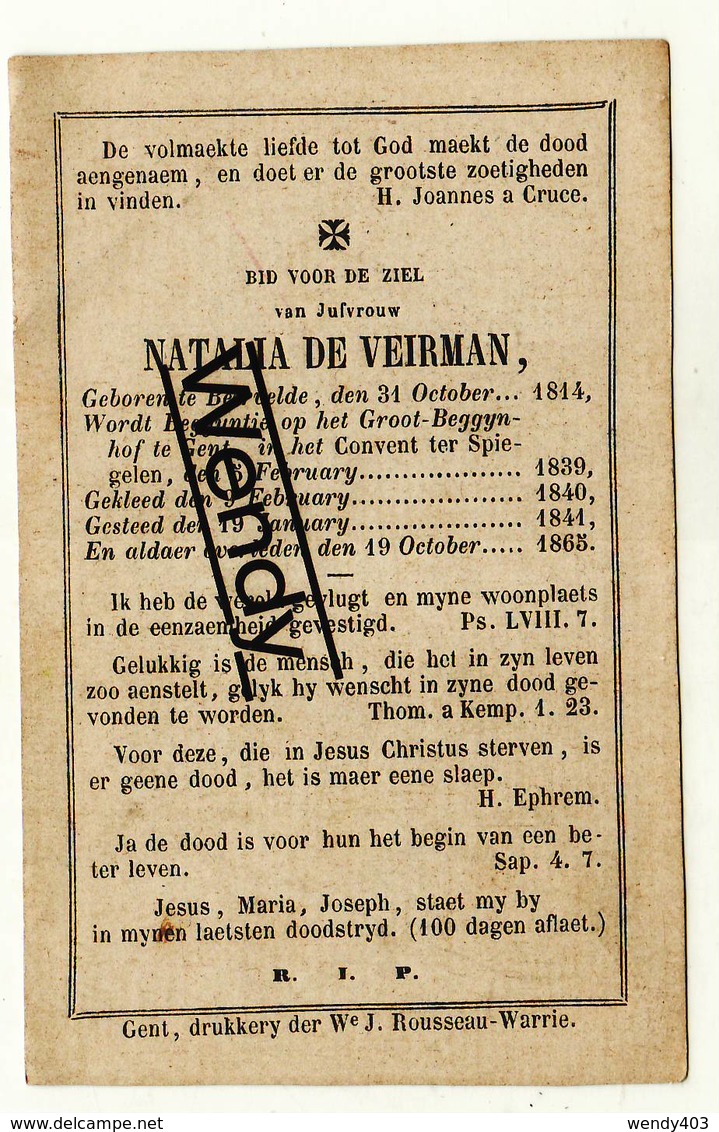 Begijntje Natalia De Veirman   °Beirvelde 1814   +Gent 1865 - Images Religieuses