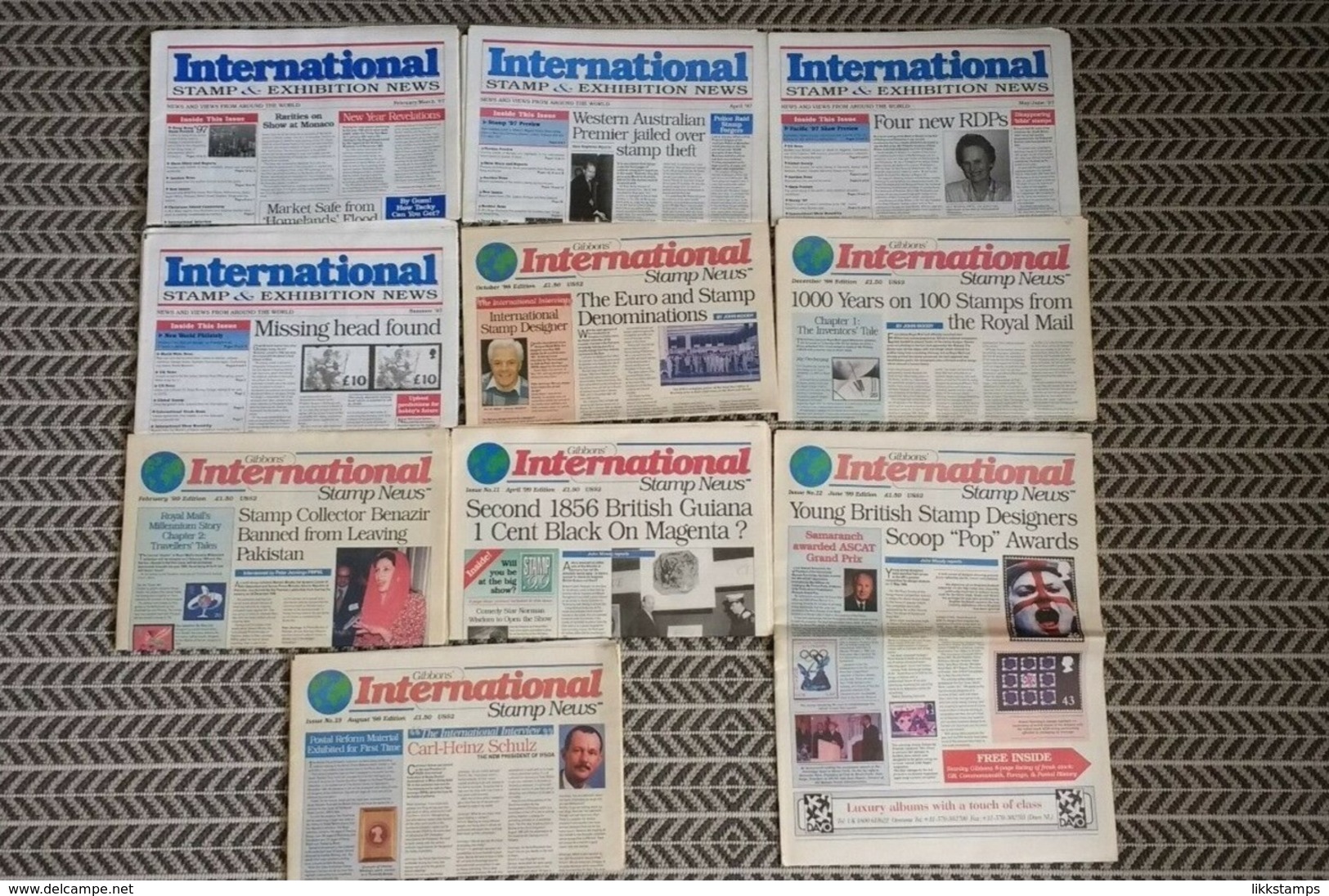 GIBBONS INTERNATIONAL STAMP AND EXHIBITION NEWS 10 ISSUES BETWEEN 1997 AND 1999 #L0010 (B6) - Inglés (desde 1941)