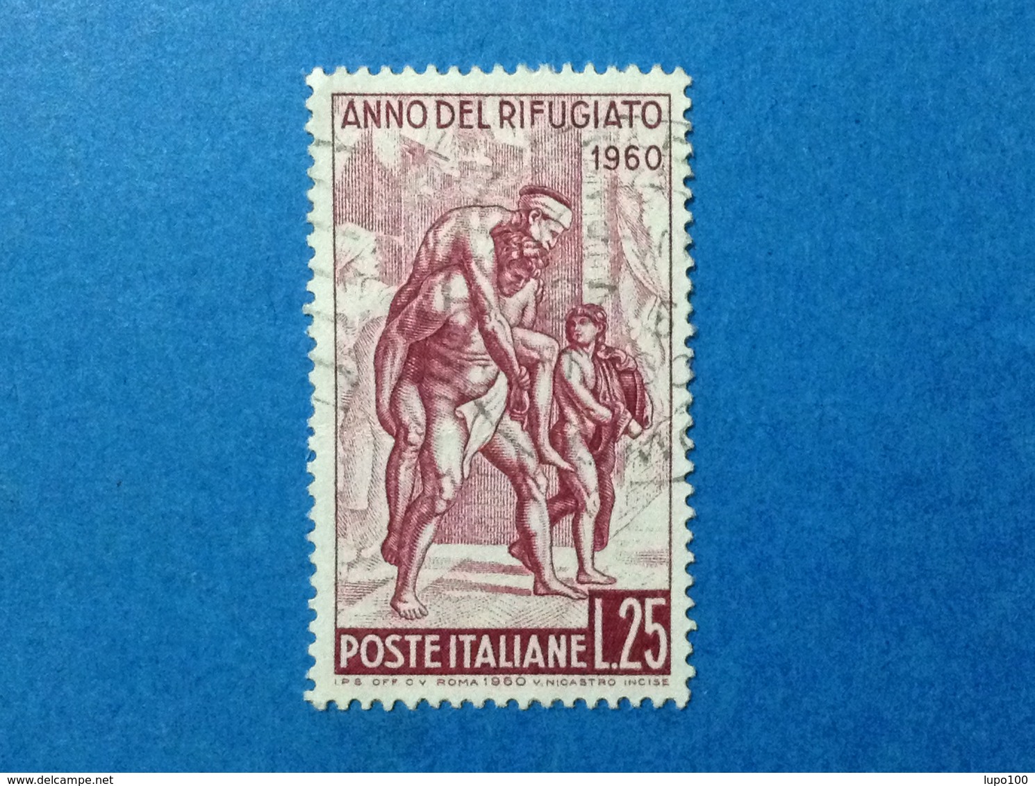 1960 ITALIA ANNO MONDIALE DEL RIFUGIATO 25 LIRE FRANCOBOLLO USATO ITALY STAMP USED - 1946-60: Usati