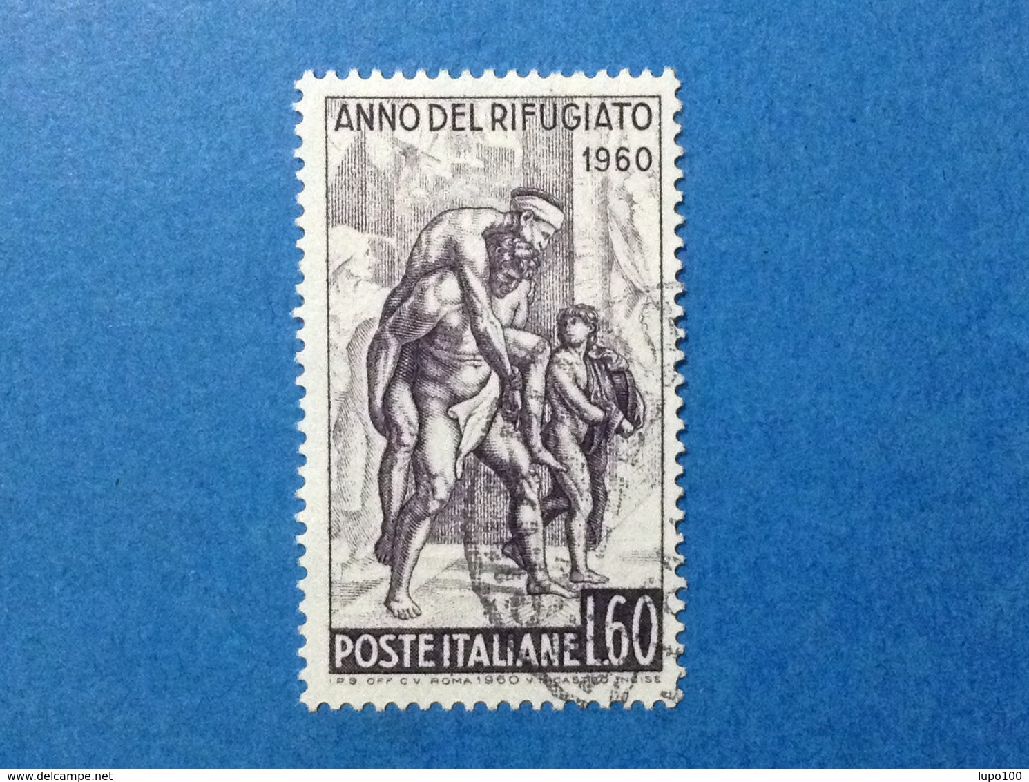 1960 ITALIA ANNO MONDIALE DEL RIFUGIATO 60 LIRE FRANCOBOLLO USATO ITALY STAMP USED - 1946-60: Afgestempeld