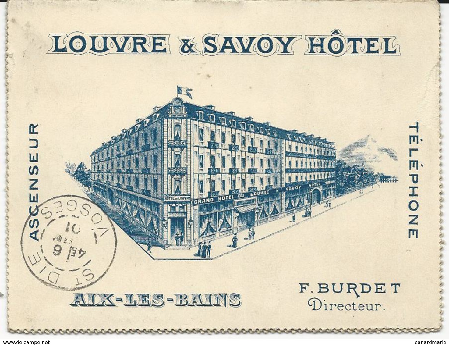 CARTE-LETTRE 1901 LOUVRE ET SAVOY HÔTEL AIX LES BAINS AVEC 2 TIMBRES TYPES SAGE/BLANC - 1877-1920: Période Semi Moderne