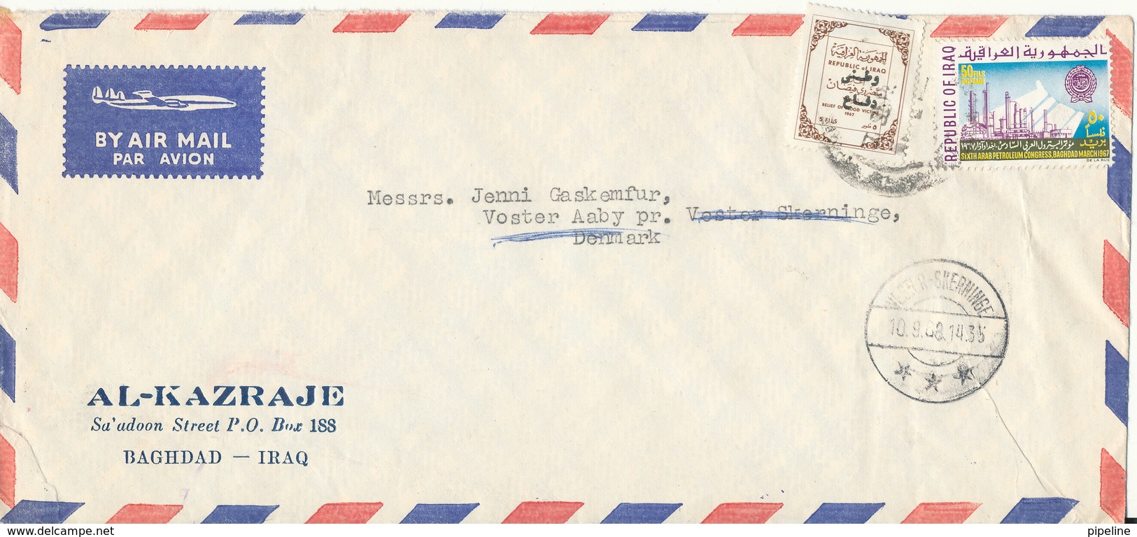 Iraq Air Mail Cover Sent To Denmark 1968 - Iraq