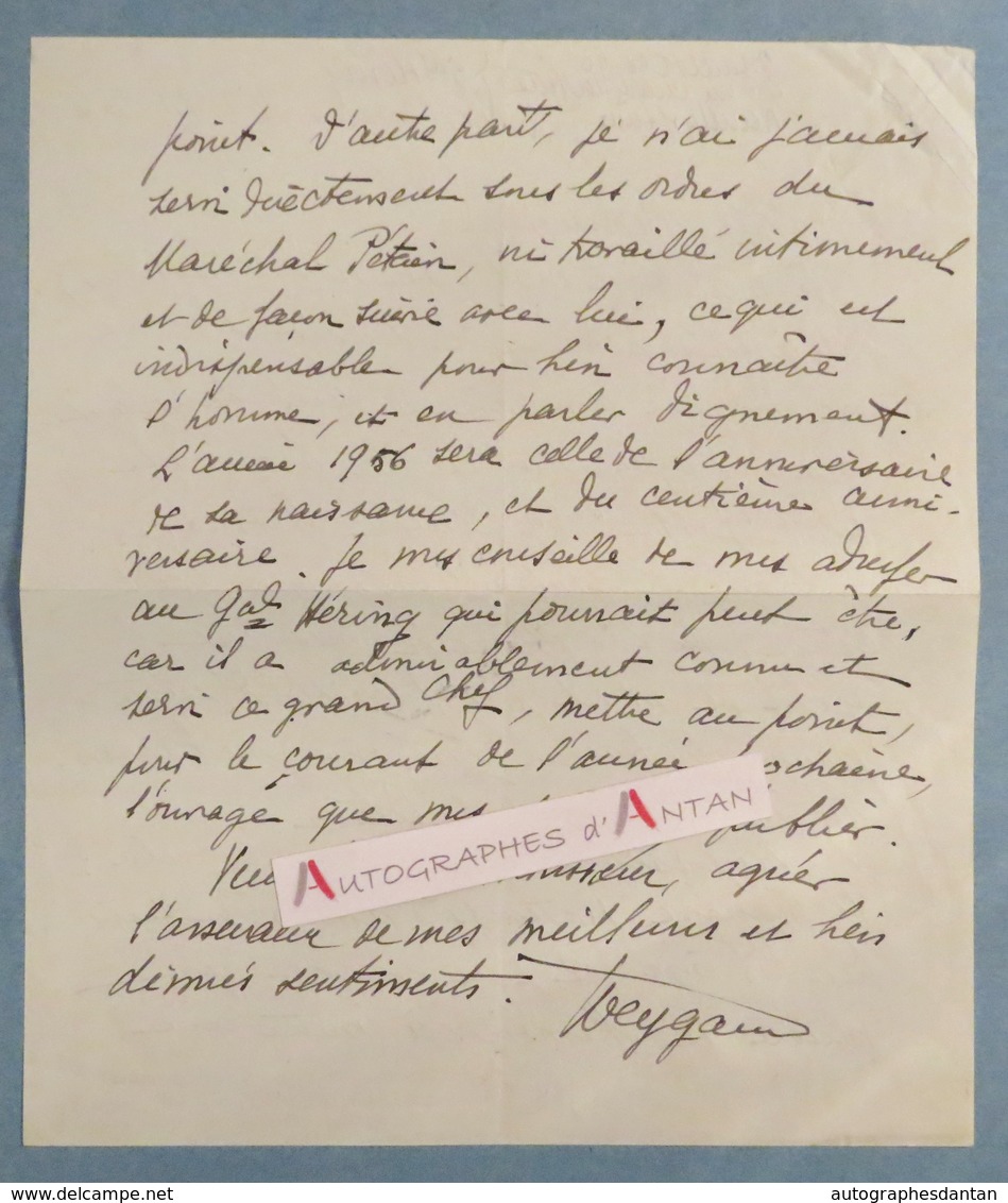 L.A.S 1955 Général WEYGAND Aix Les Bains - Joffre - Général Desmazes Maréchal Pétain Héring - Lettre Autographe - Altri & Non Classificati