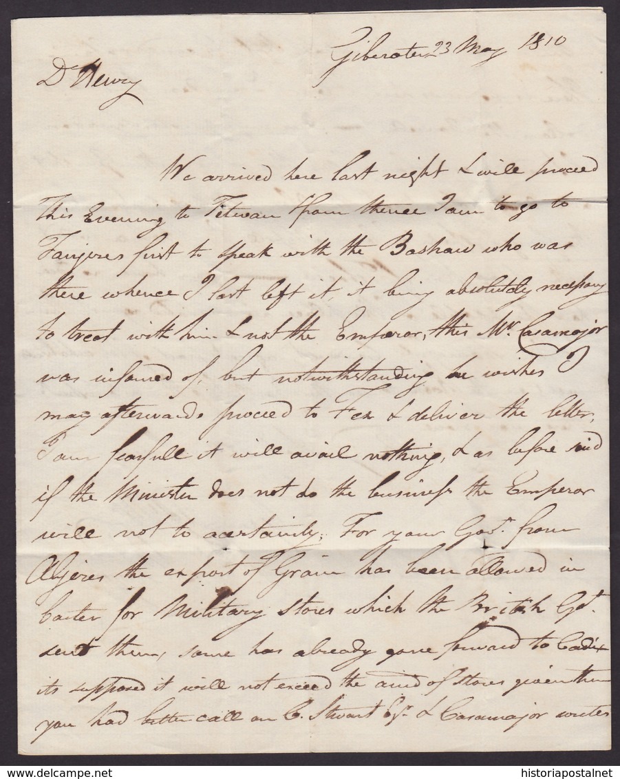 1810. GIBRALTAR A LISBOA. MARCA ROJO DE SAN ROQUE Y PORTEO 90 REIS NEGRO. MARCA CIRCULAR E DE ESPAÑA. MUY INTERESANTE. - ...-1853 Préphilatélie