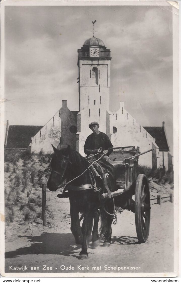 NL.- KATWIJK AAN ZEE. Oude Kerk Met Schelpenvisser. Witte Kerk. 1952. - Katwijk (aan Zee)