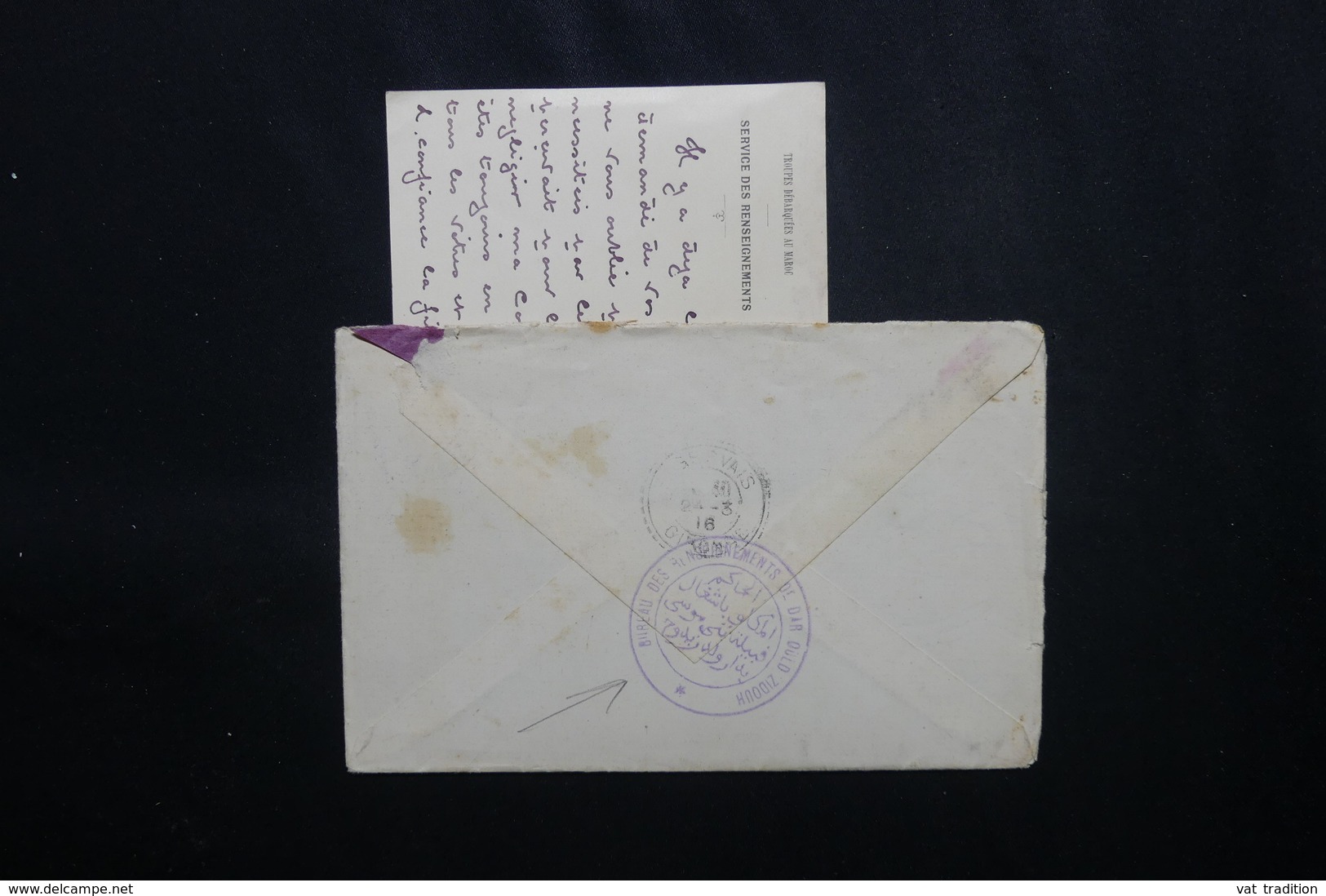 MAROC - Enveloppe + Contenu Du Service Des Renseignements De Dar Ould Zidouh Pour La France En 1916 -  L 51854 - Lettres & Documents