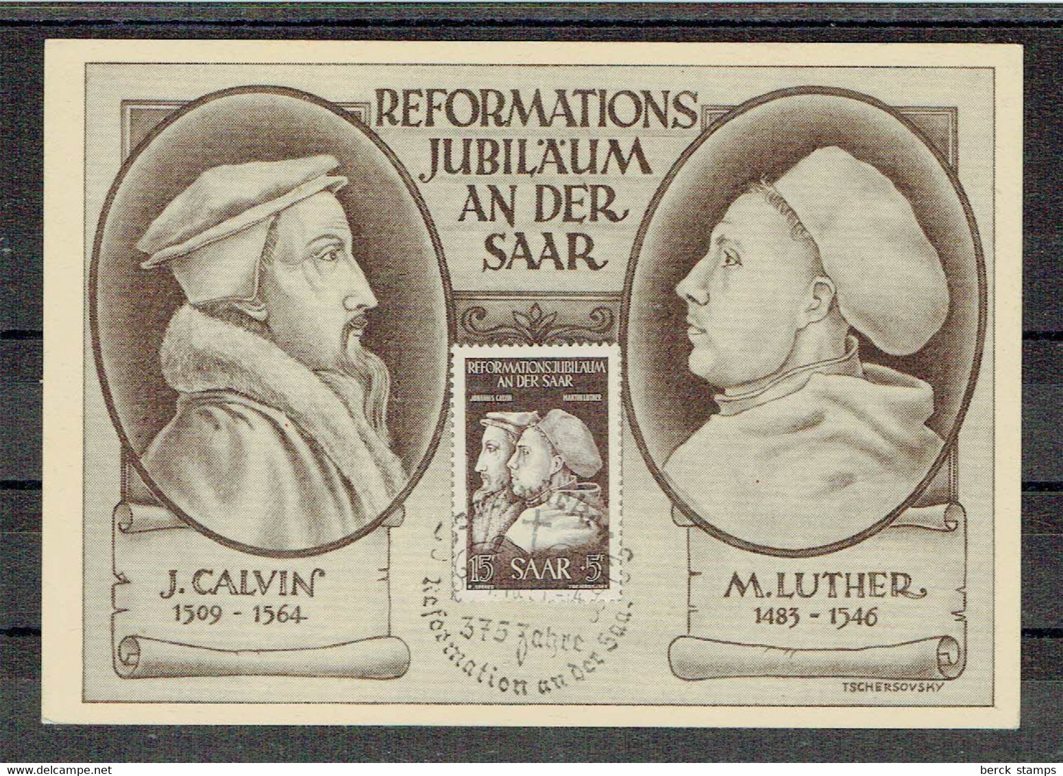 SARRE - N°295 - N°308 - Anniversaire De La Réforme - CALVIN - LUTHER - En Carte Maximum 1951 - Cartoline Maximum