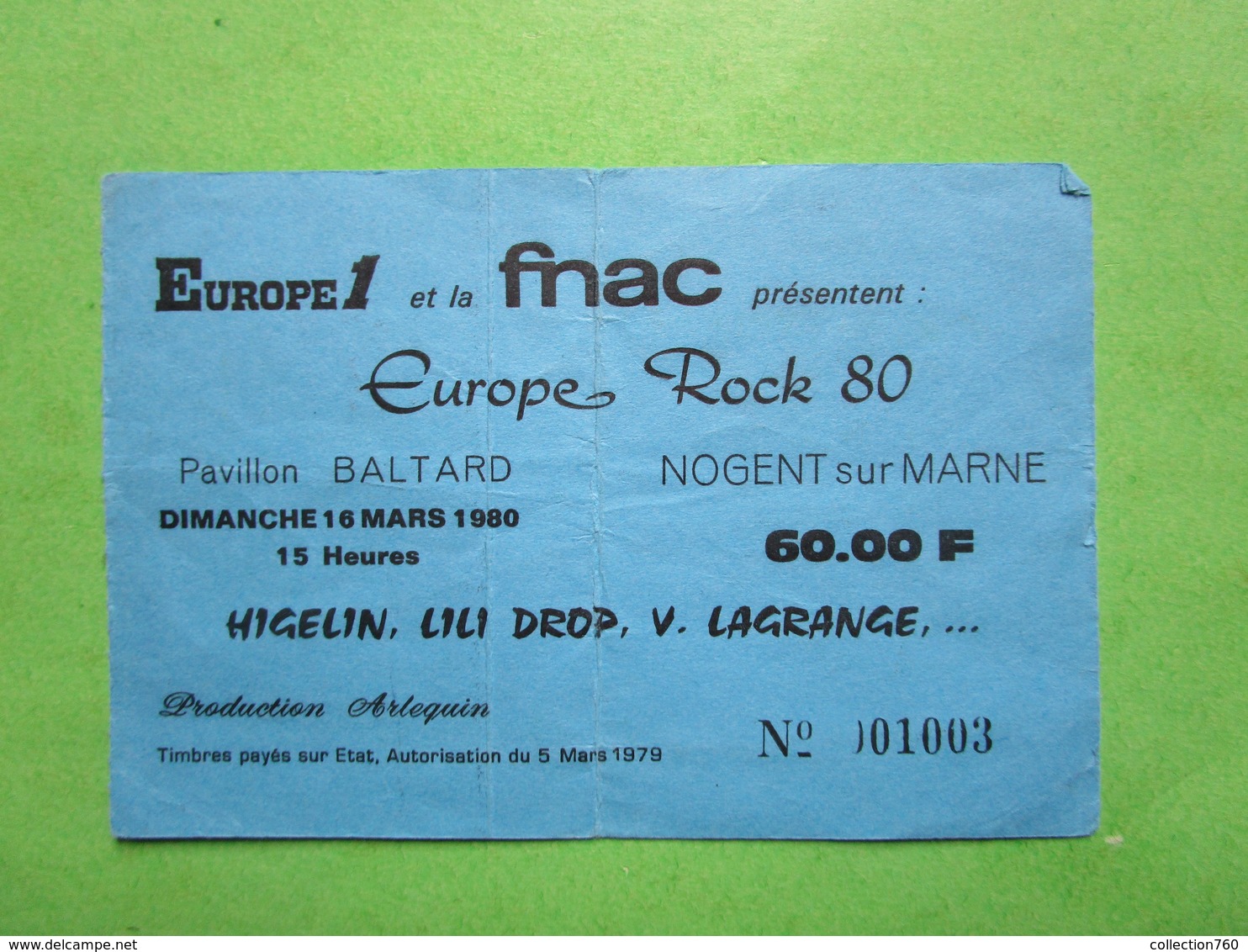 Billet Concert EUROPE ROCK 80 - Dimanche 16 Mars 1980 - Eintrittskarten