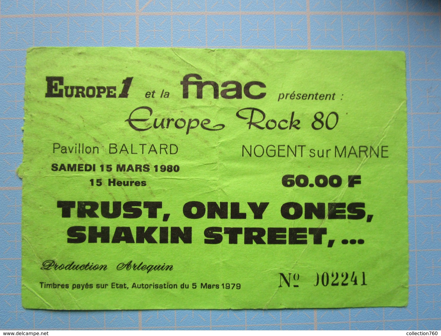 Billet Concert EUROPE ROCK 80 - Samedi 15 Mars 1980 - Eintrittskarten