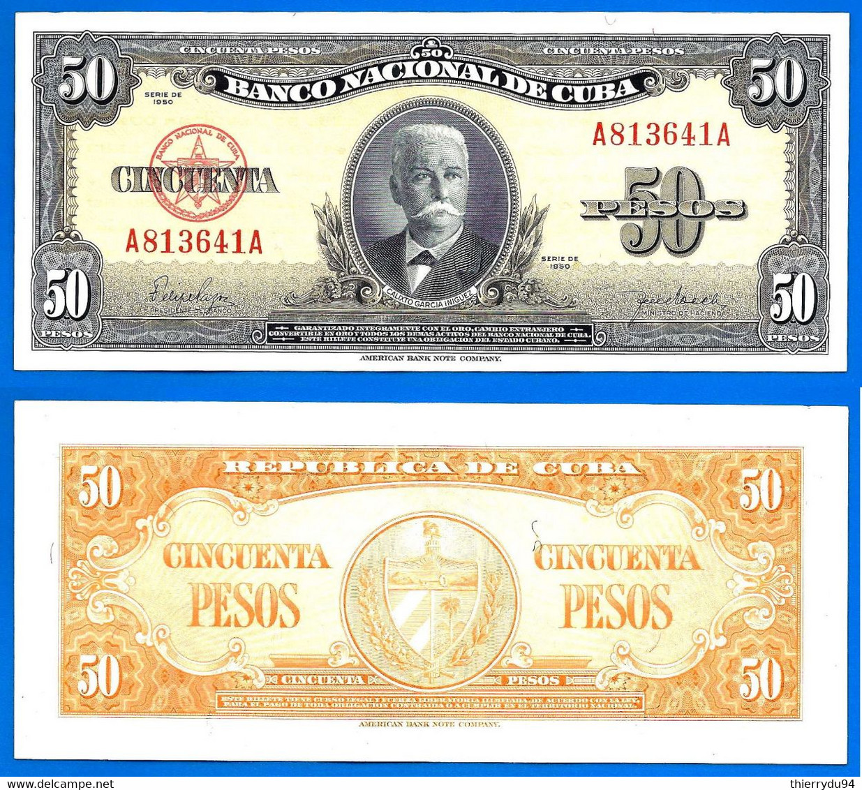 Cuba 50 Pesos 1950 NEUF UNC Que Prix + Port Iniguez Caraibe Caribe Kuba Pesos Paypal Bitcoin OK - Cuba