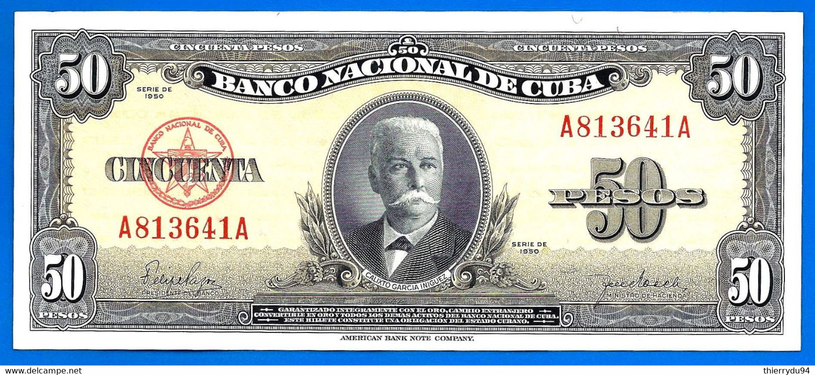 Cuba 50 Pesos 1950 NEUF UNC Que Prix + Port Iniguez Caraibe Caribe Kuba Pesos Paypal Bitcoin OK - Cuba