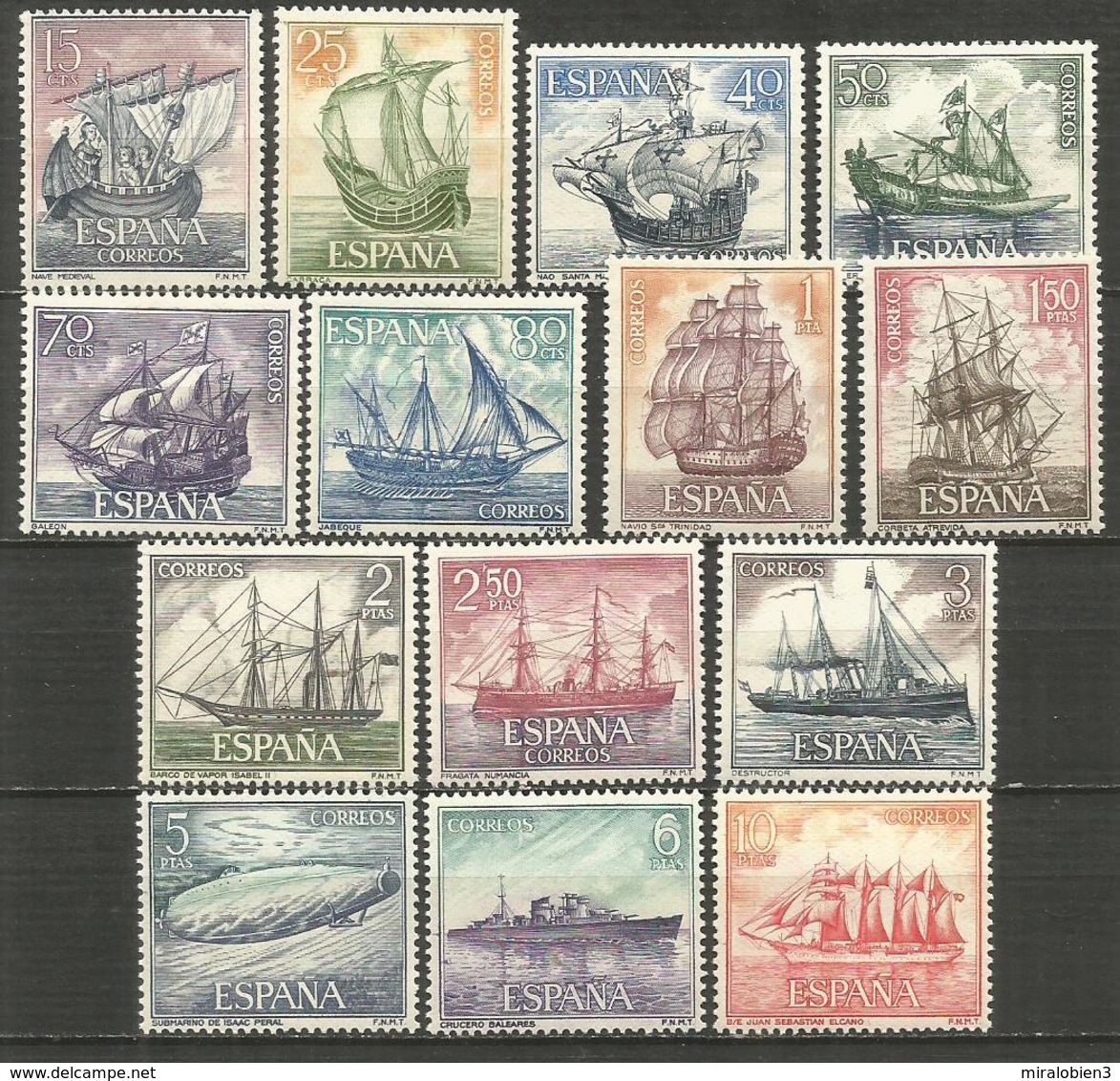 ESPAÑA MARINA ESPAÑOLA EDIFIL NUM. 1599/1612 ** SERIE COMPLETA SIN FIJASELLOS - Nuevos