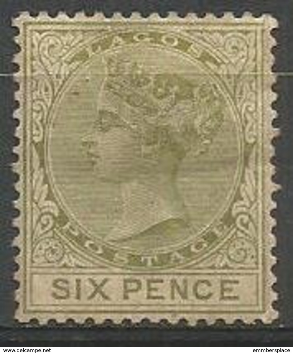 Lagos - 1882 Queen Victoria 6d Olive Green MH *     Sc 26 - Nigeria (...-1960)