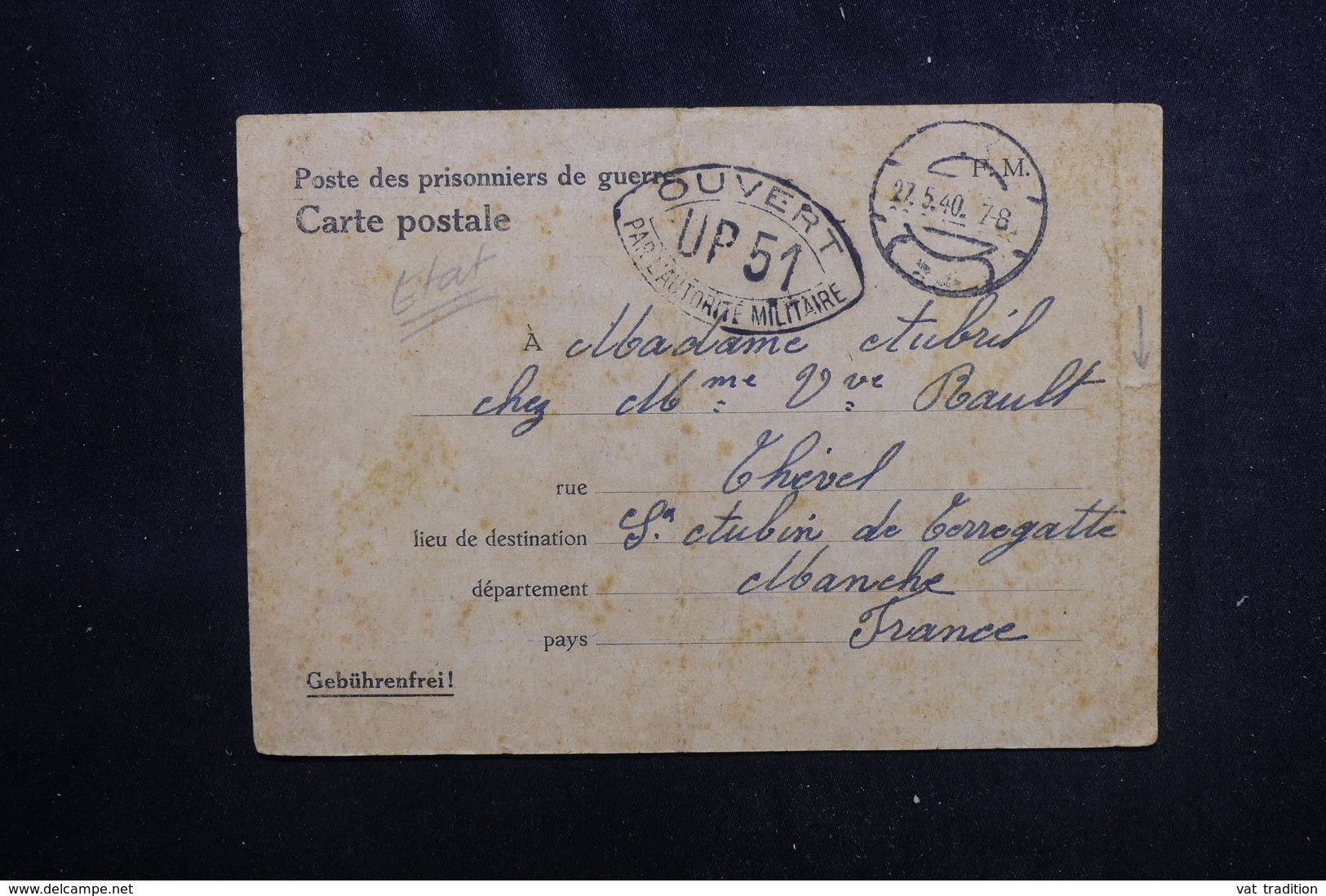 FRANCE - Carte De Correspondance D'un Prisonnier Français En Mai 1940 Pour La France , à Voir -  L 51875 - Guerre De 1939-45