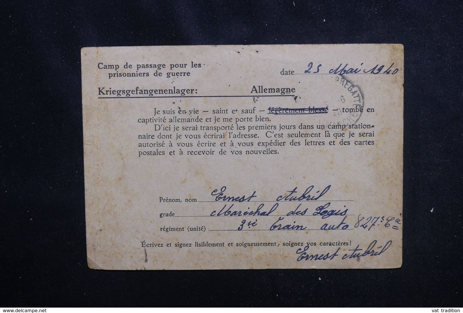 FRANCE - Carte De Correspondance D'un Prisonnier Français En Mai 1940 Pour La France , à Voir -  L 51875 - Guerre De 1939-45