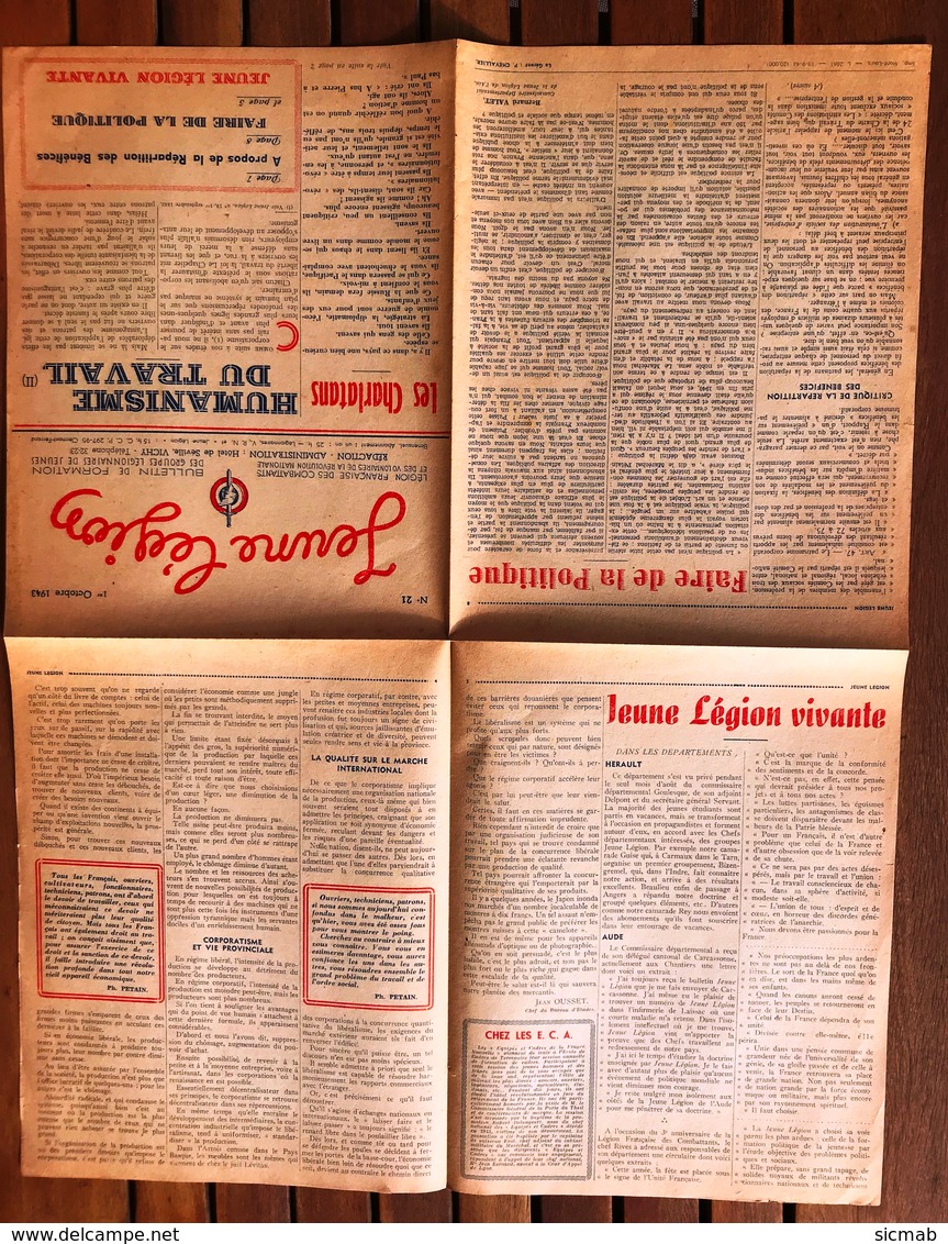 LÉGION FRANÇAISE DES COMBATTANTS Et Des VOLONTAIRES DE LA RÉVOLUTION NATIONALE, JEUNE LÉGION N°21 1er OCT;.1943 - 1900 - 1949