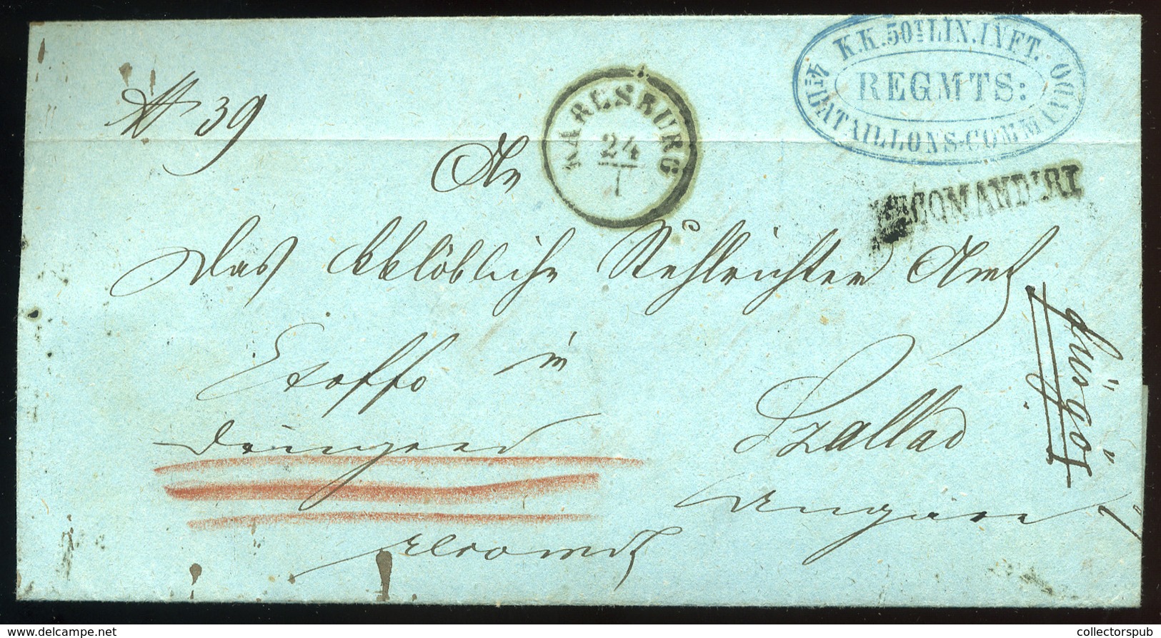 GYULAFEHÉRVÁR 1857. Ex Off , Ajánlott Katonai Levél, Tartalommal Zalaegerszegre Küldve - ...-1867 Vorphilatelie
