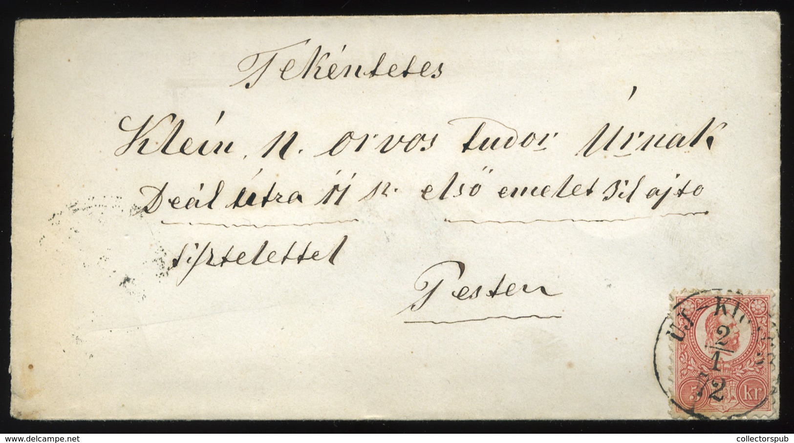 ÚJKÍGYÓS 1872. Dekoratív 5 Kr-os Levél, Levélzáróval Pestre Küldve , Vartus Lázár - Usati