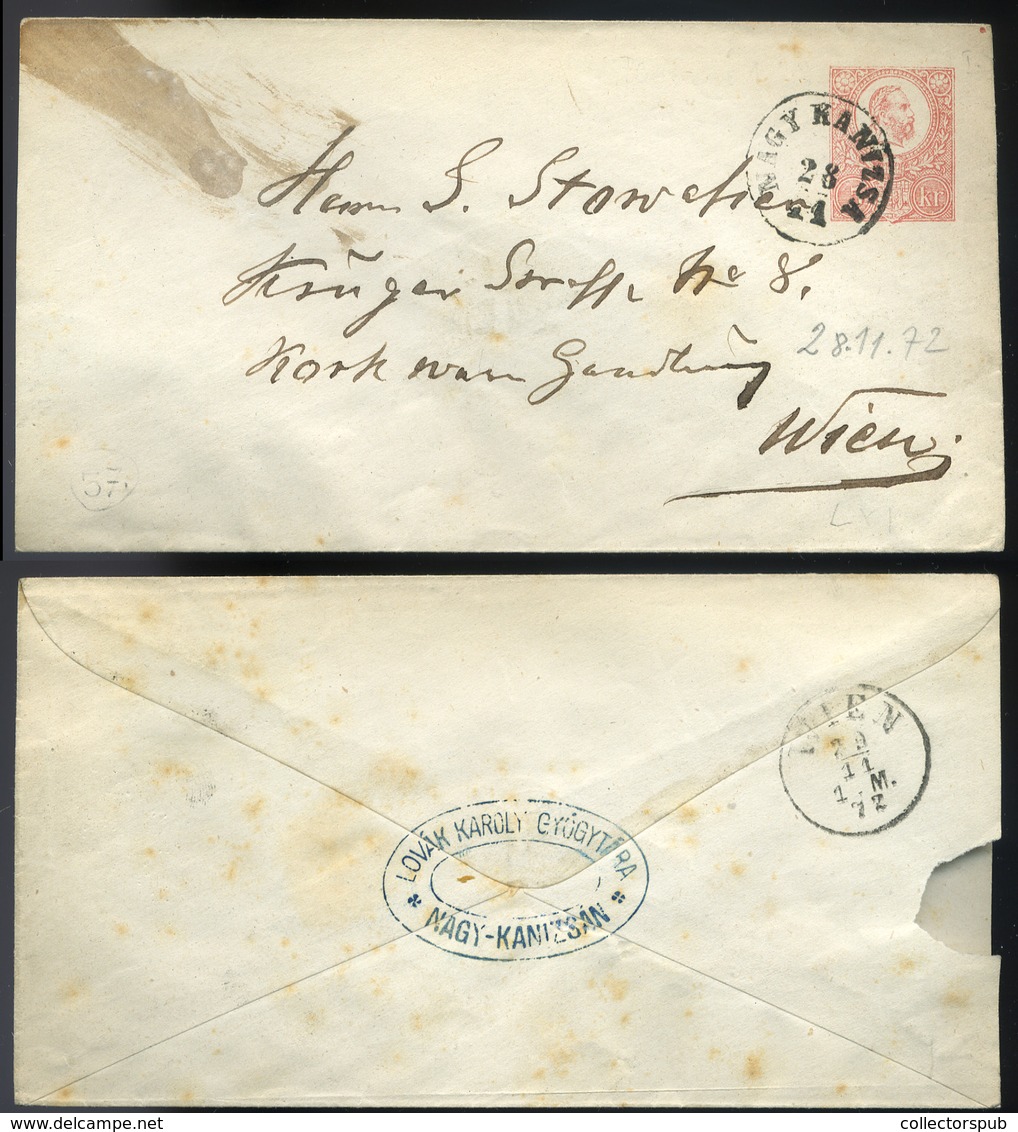 NAGYKANIZSA 1872. Díjjegyes Boríték Lovák Károly Gyógy-tára Bélyegzéssel - Used Stamps