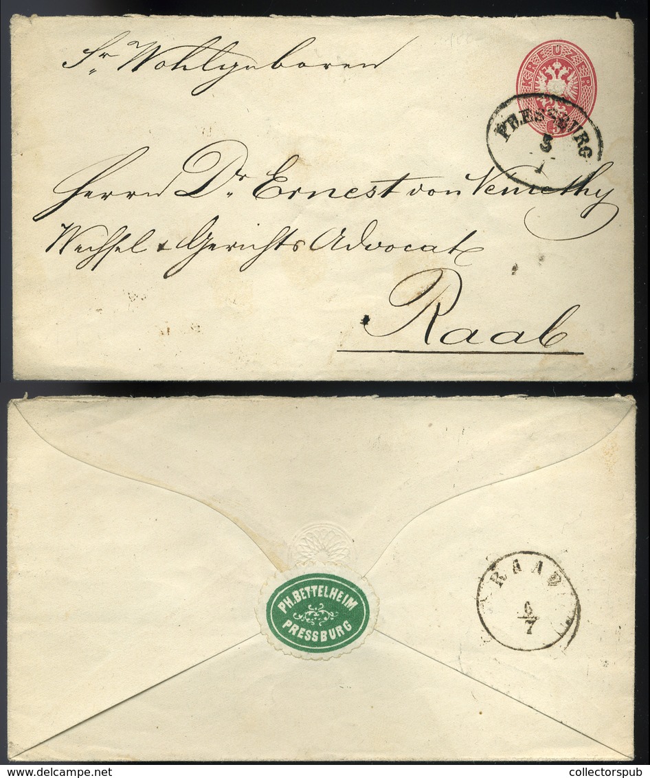 POZSONY 186.. OPM Díjjegyes Boríték, Levélzáróval, Bettelheim - Used Stamps