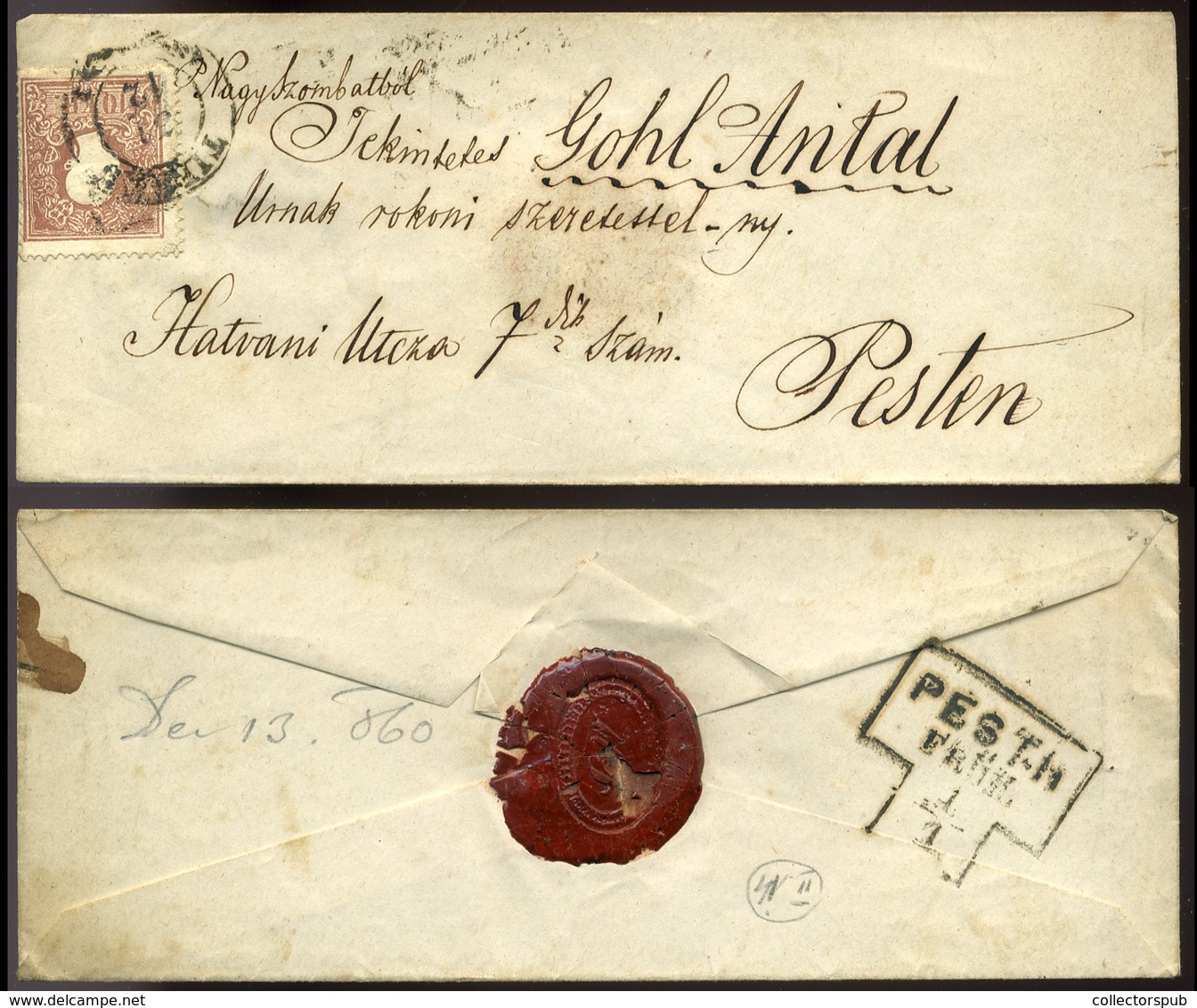 NAGYSZOMBAT 1858. 12.31. ! 10 Kr Levél Pestre Küldve - Used Stamps