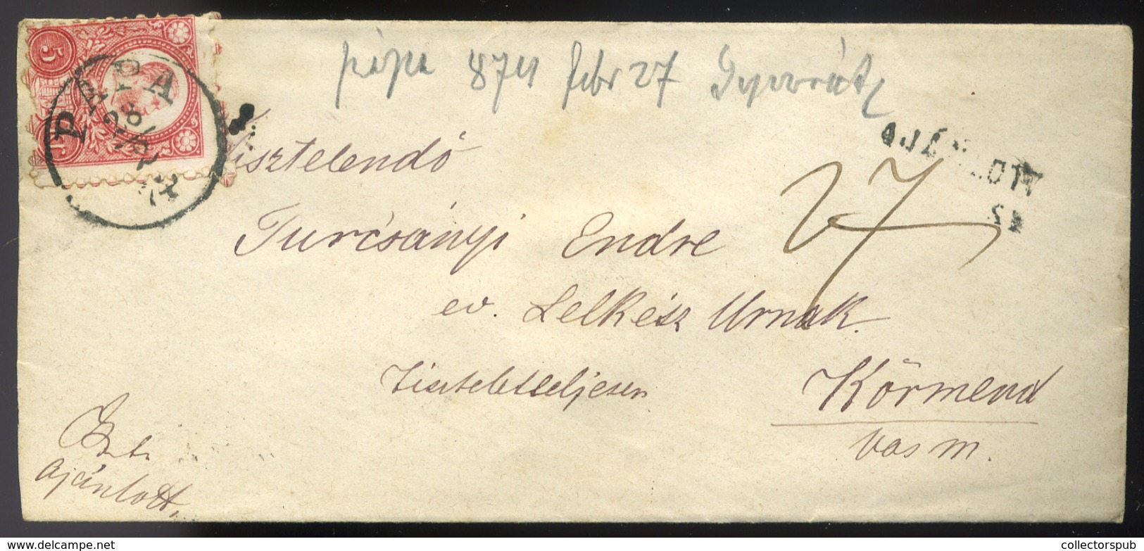 PÁPA 1874. Ajánlott Levél 3*5Kr Körmendre Küldve - Used Stamps