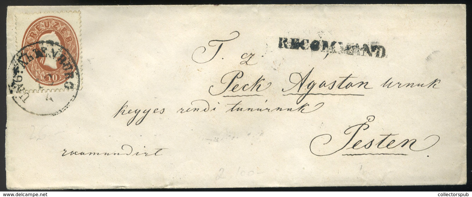 MAGYARÓVÁR 1862. Ajánlott Levél 10Kr +2*5Kr Pestre Küldve - Usados