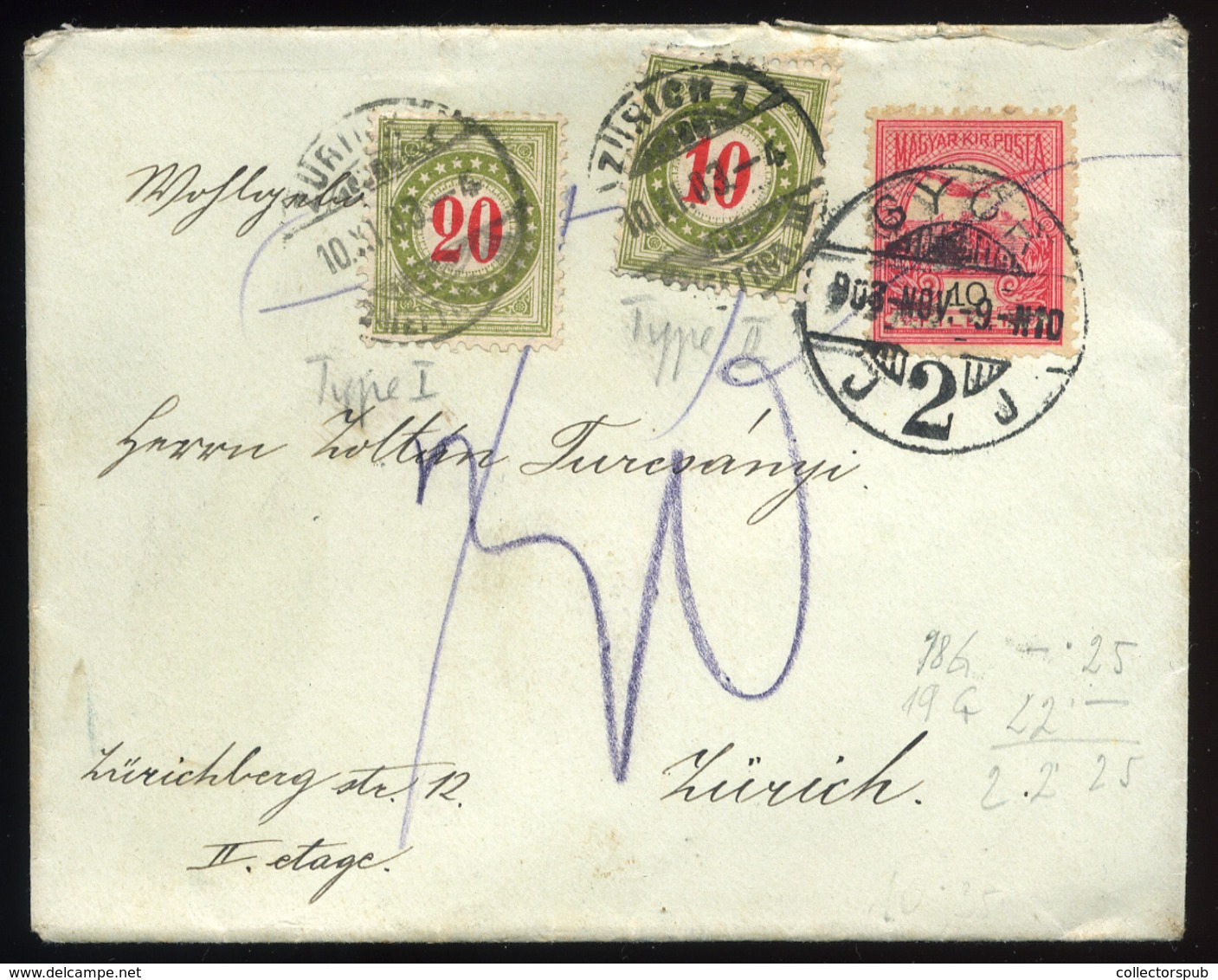 GYŐR 1903. Levél Svájcba Küldve, Portózva - Used Stamps