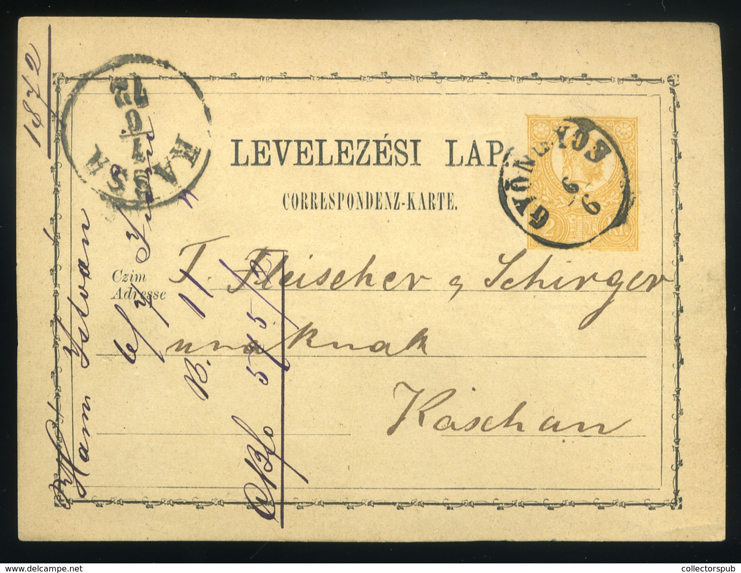 GYÖNGYÖS 1872. Díjjegyes Levlap Kassára Küldve - Used Stamps