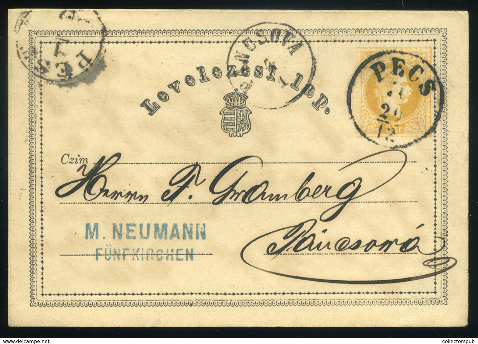 PÉCS 1870. Díjjegyes Levlap Céges Bélyegzéssel - Used Stamps