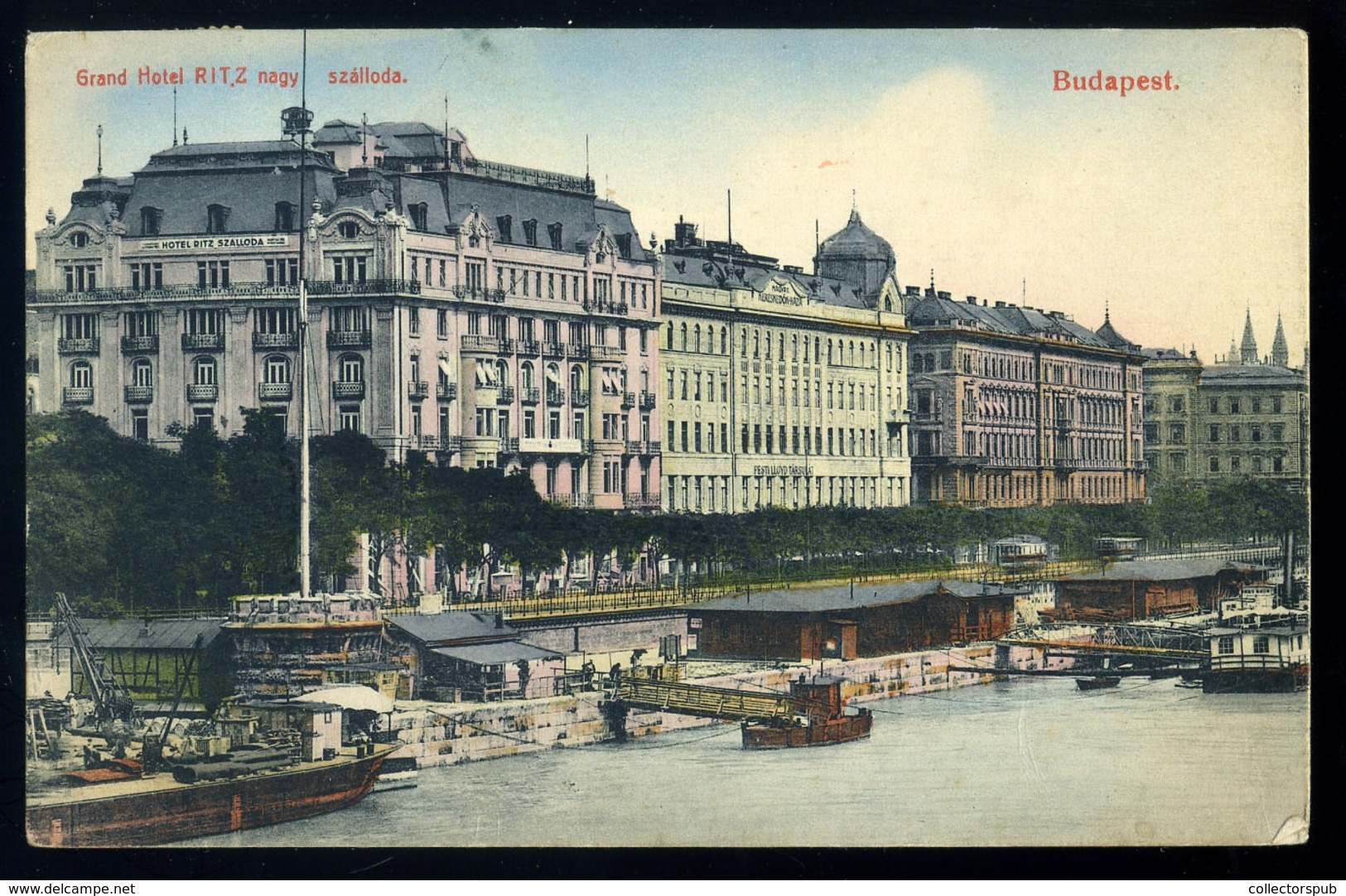 BUDAPEST Hotel Ritz, Rakpart Régi Képeslap - Hongarije