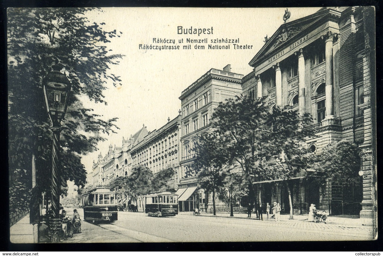 BUDAPEST 1910. Rákóczi út, Villamosok, Nemzeti Színház Régi Képeslap - Hungary