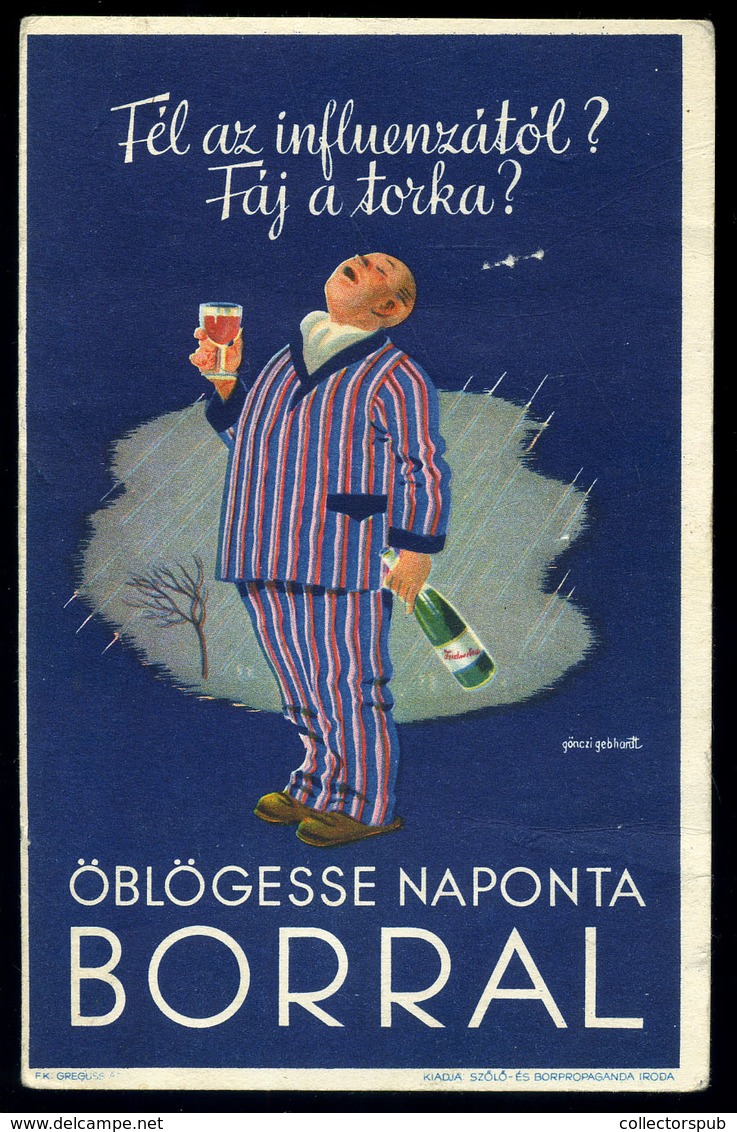 1940. Cca. Fáj A Torka, öblögesse Naponta Borral, Szignát Képeslap Gönczi Gebhard / Ca 1940 If Your Throat Hurts Wash It - Hungary