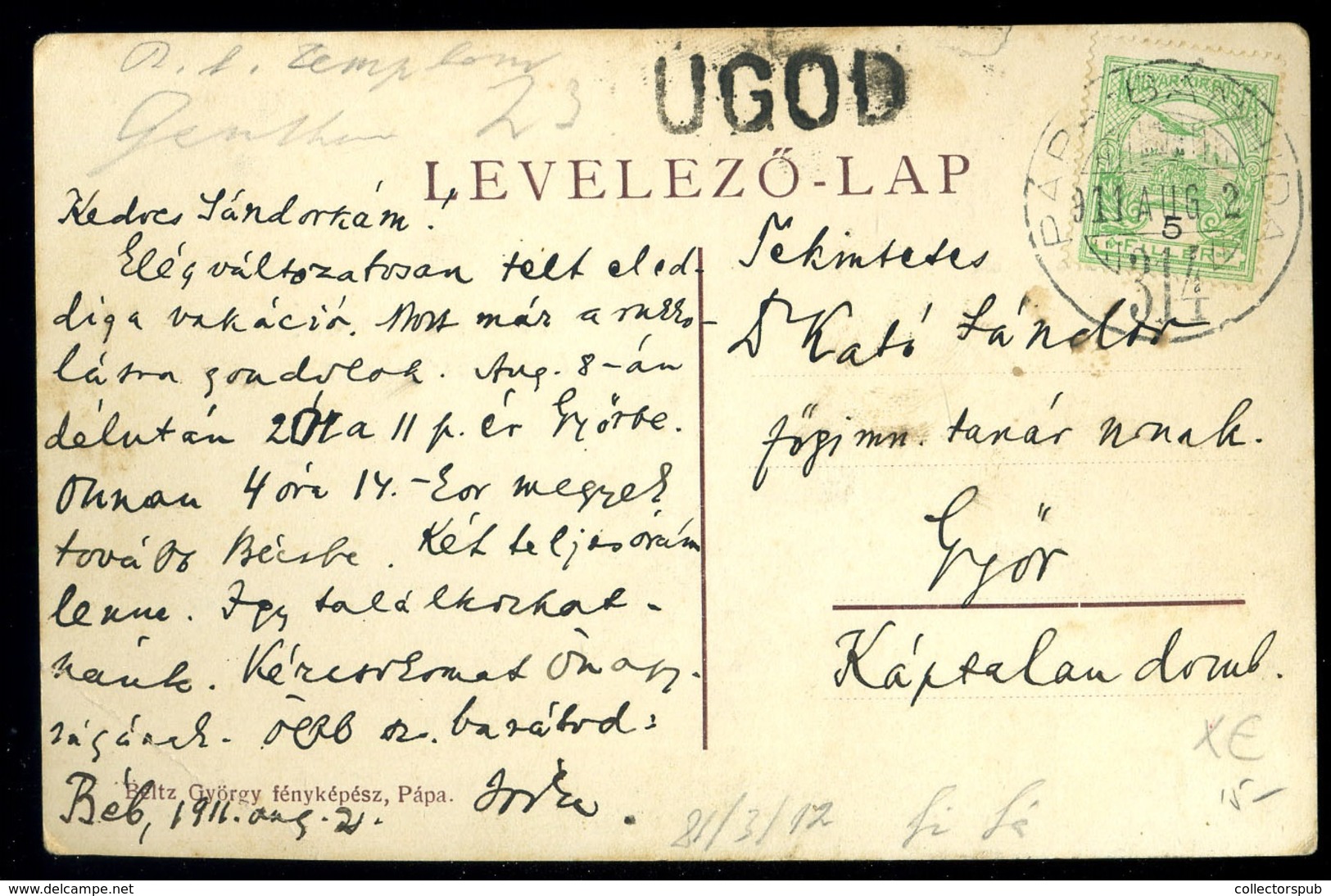 BAKONYSZŰCS 1911. Régi Képeslap, Mozgó és Pályaudvari Bélyegzéssel - Used Stamps